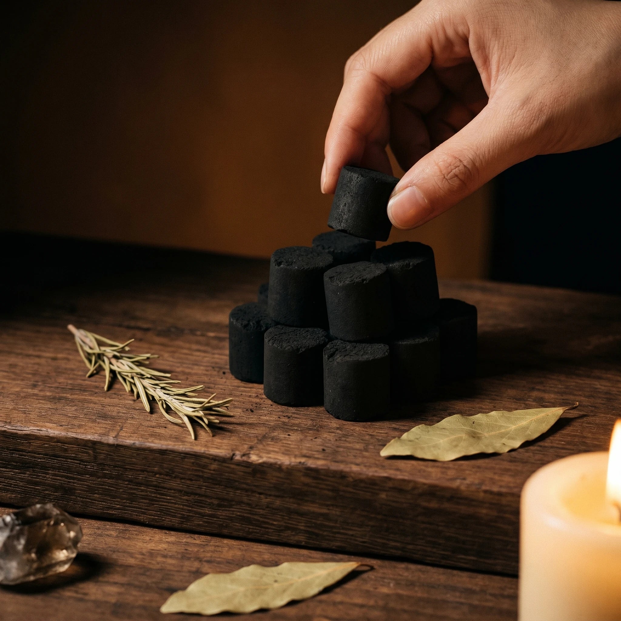 Le Charbon — Charbon de fumigation pour encens résine — mise en scène rituelle · AURÆN Rituels d'Or