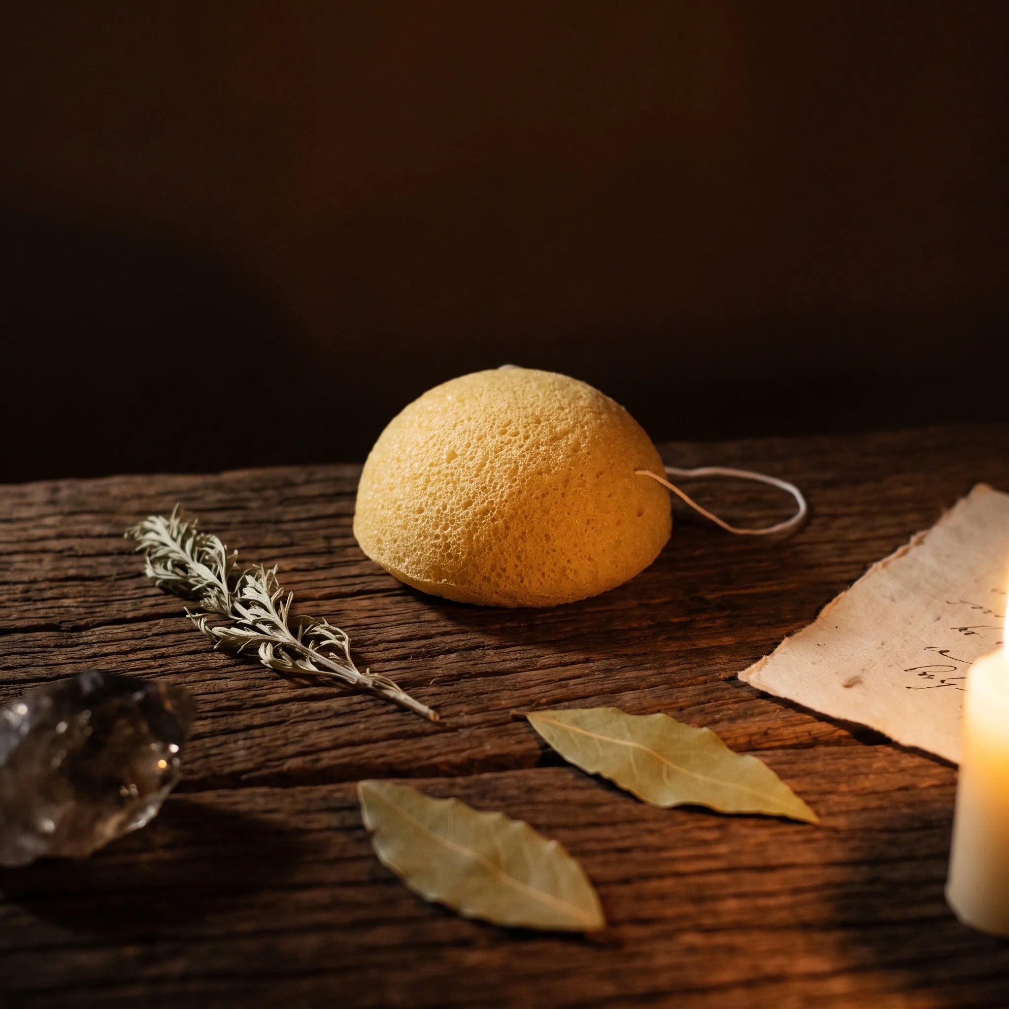 L'Éponge Konjac — Éponge konjac purifiante visage racine naturelle — mise en scène rituelle · AURÆN Rituels d'Or