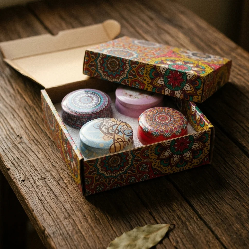 La Bougie Sacrée — Coffret 4 bougies motifs arabesques parfumées — vue principale · AURÆN Rituels d'Or