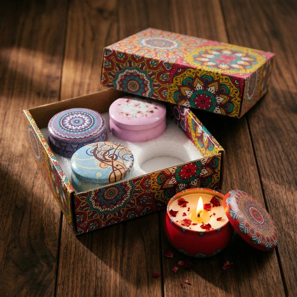Le Quatuor — Coffret 4 bougies parfumées rose & lavande — vue principale · AURÆN Rituels d'Or