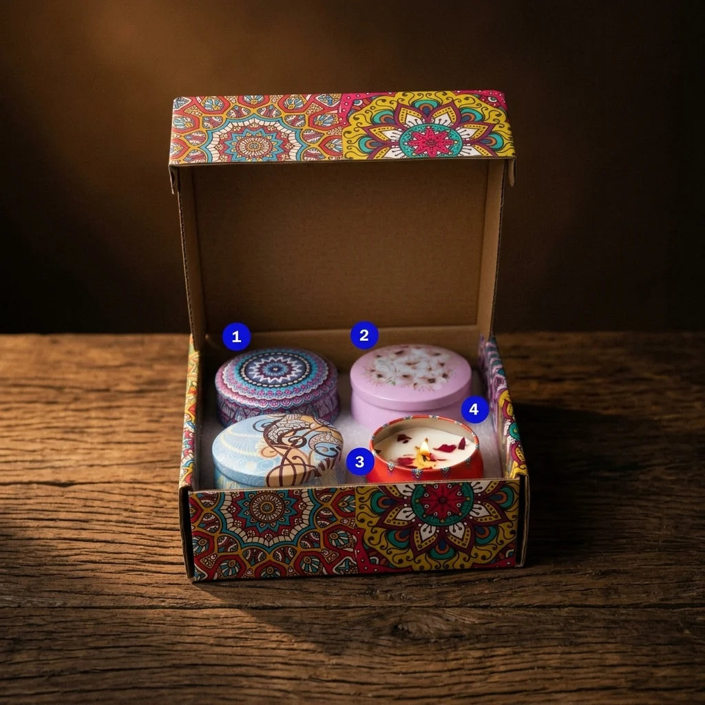 La Bougie Sacrée — Coffret 4 bougies motifs arabesques parfumées — détail matière · AURÆN Rituels d'Or