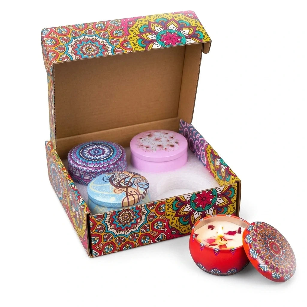 Le Quatuor — Coffret 4 bougies parfumées rose & lavande — packshot fond blanc · AURÆN Rituels d'Or