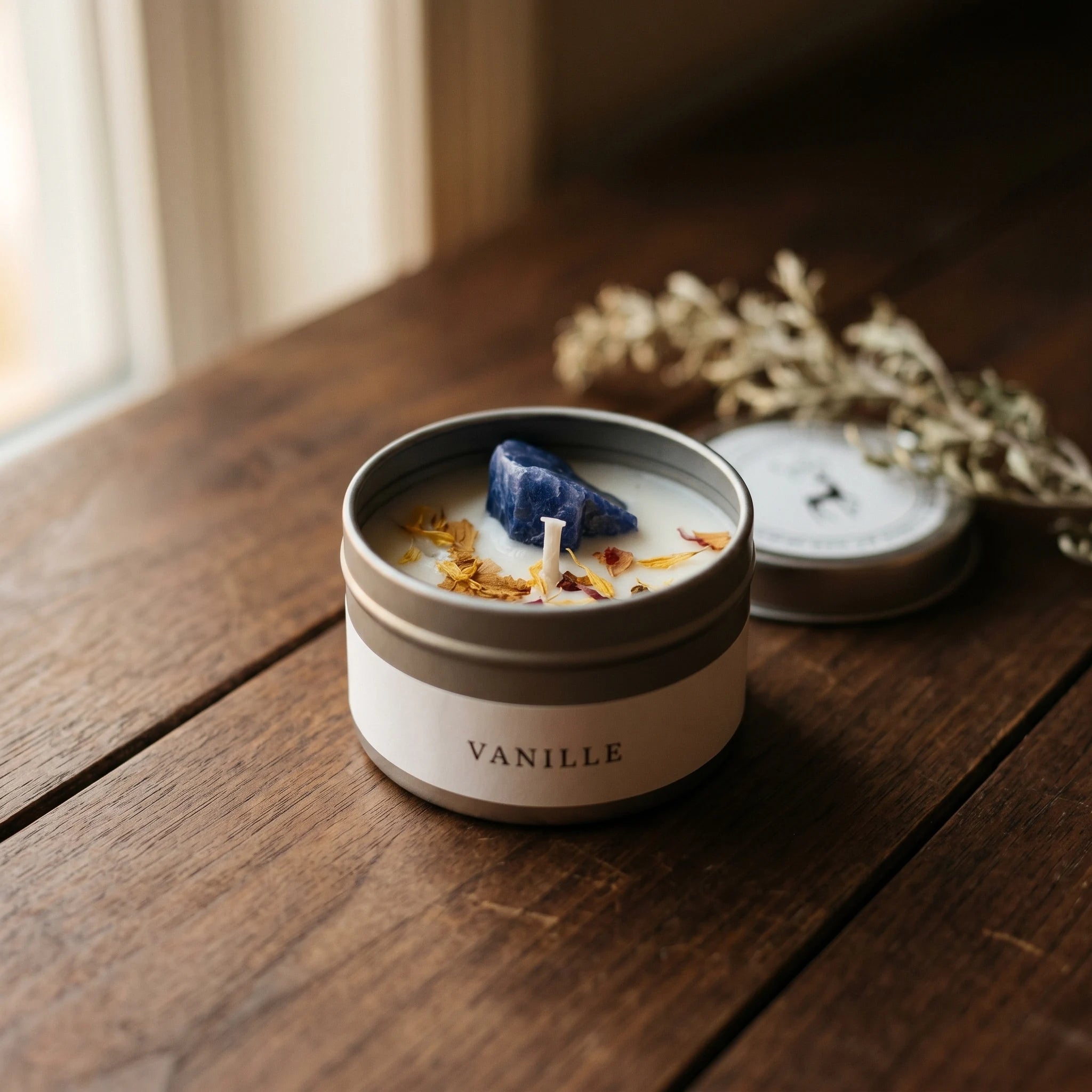 L'Argentier — Bougie boîte étain & cristal — vue principale · AURÆN Rituels d'Or
