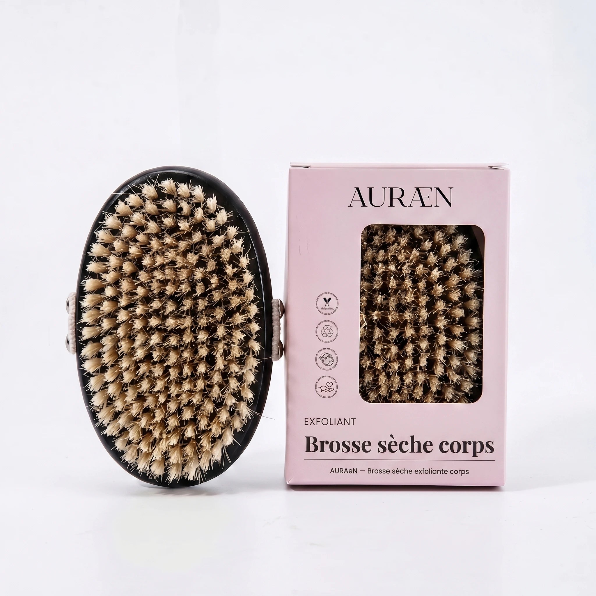 Le Soin Brossage — Brosse corps poils naturels drainage lymphatique — packshot fond blanc · AURÆN Rituels d'Or