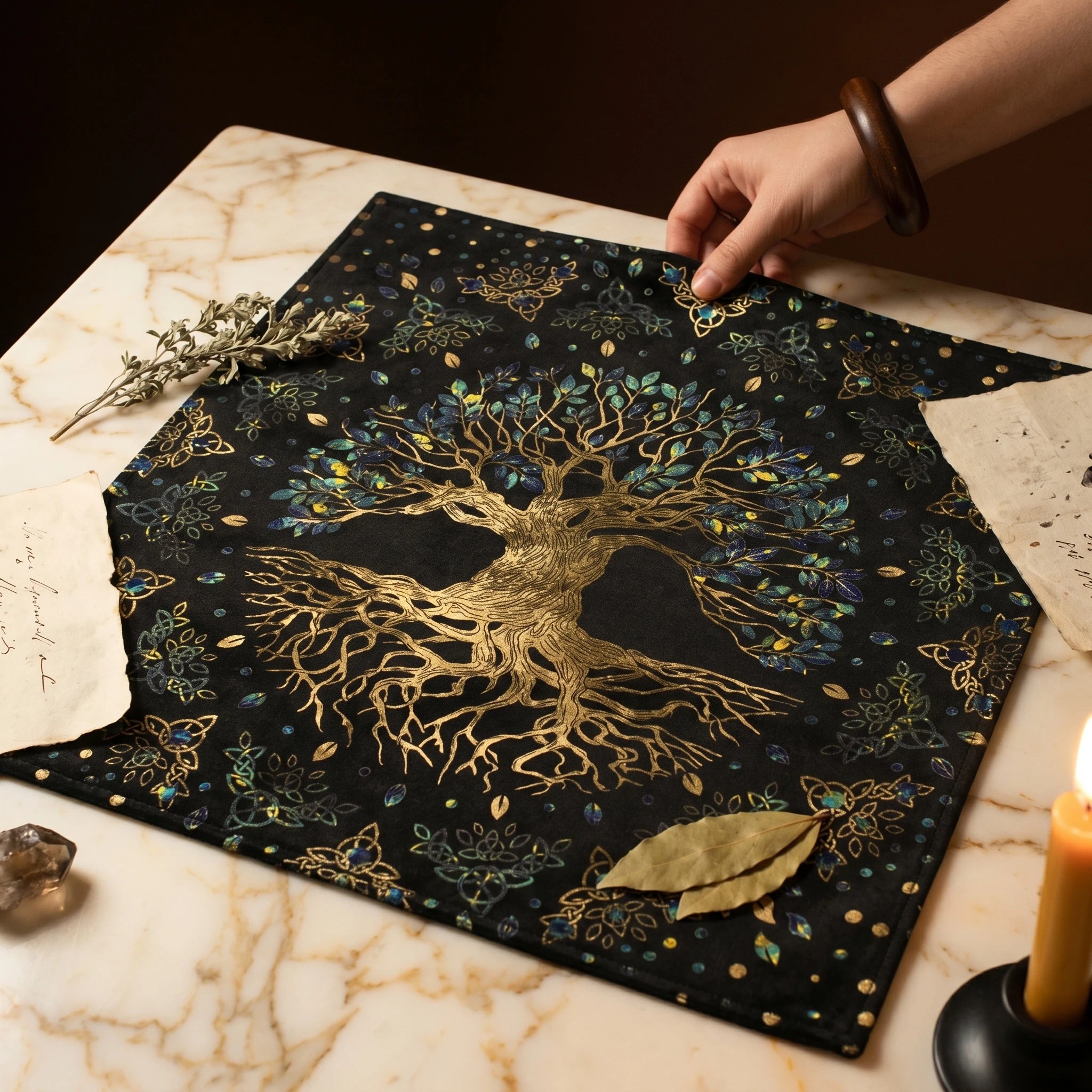 L'Autel — Tapis de cartes divinatoire en velours — mise en scène rituelle · AURÆN Objets Sacrés