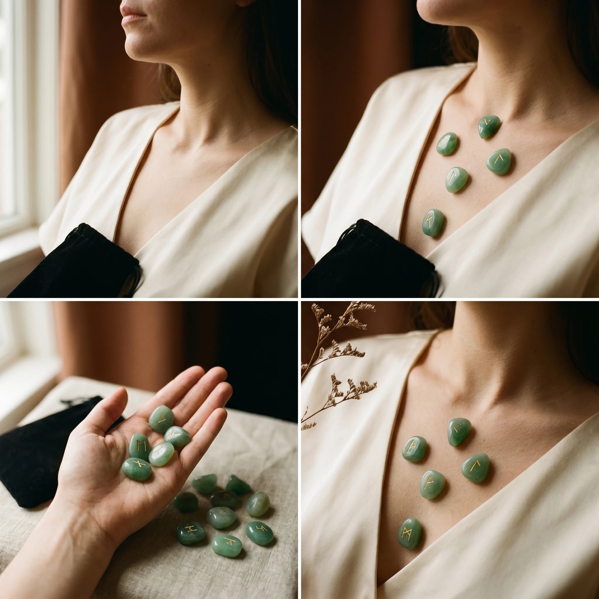 Les Runes de Fluorite — Set divinatoire viking — porté · AURÆN Objets Sacrés