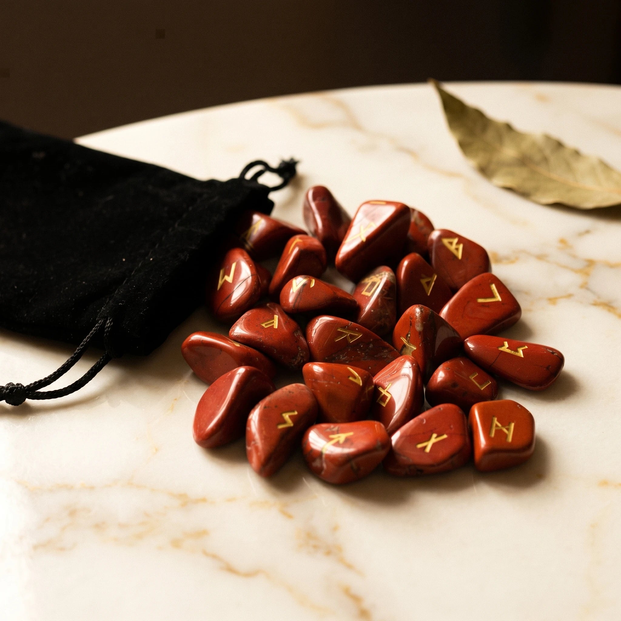 Les Runes de Jaspe Rouge — Set divinatoire viking — vue principale · AURÆN Objets Sacrés