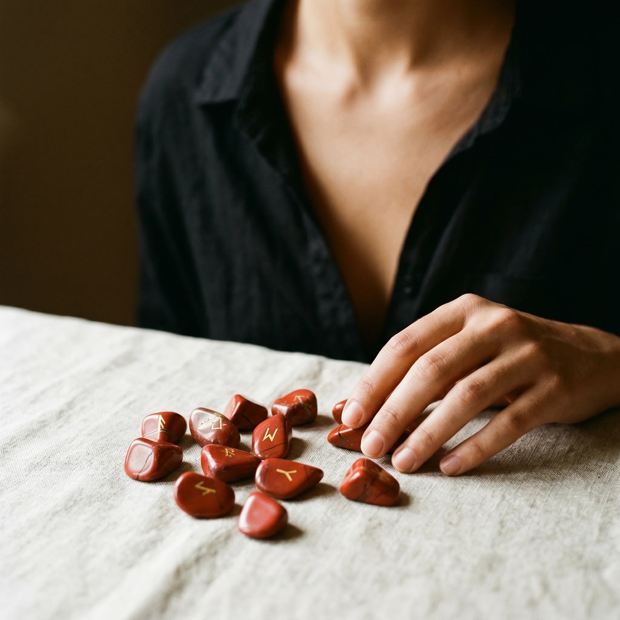 Les Runes de Jaspe Rouge — Set divinatoire viking — porté · AURÆN Objets Sacrés