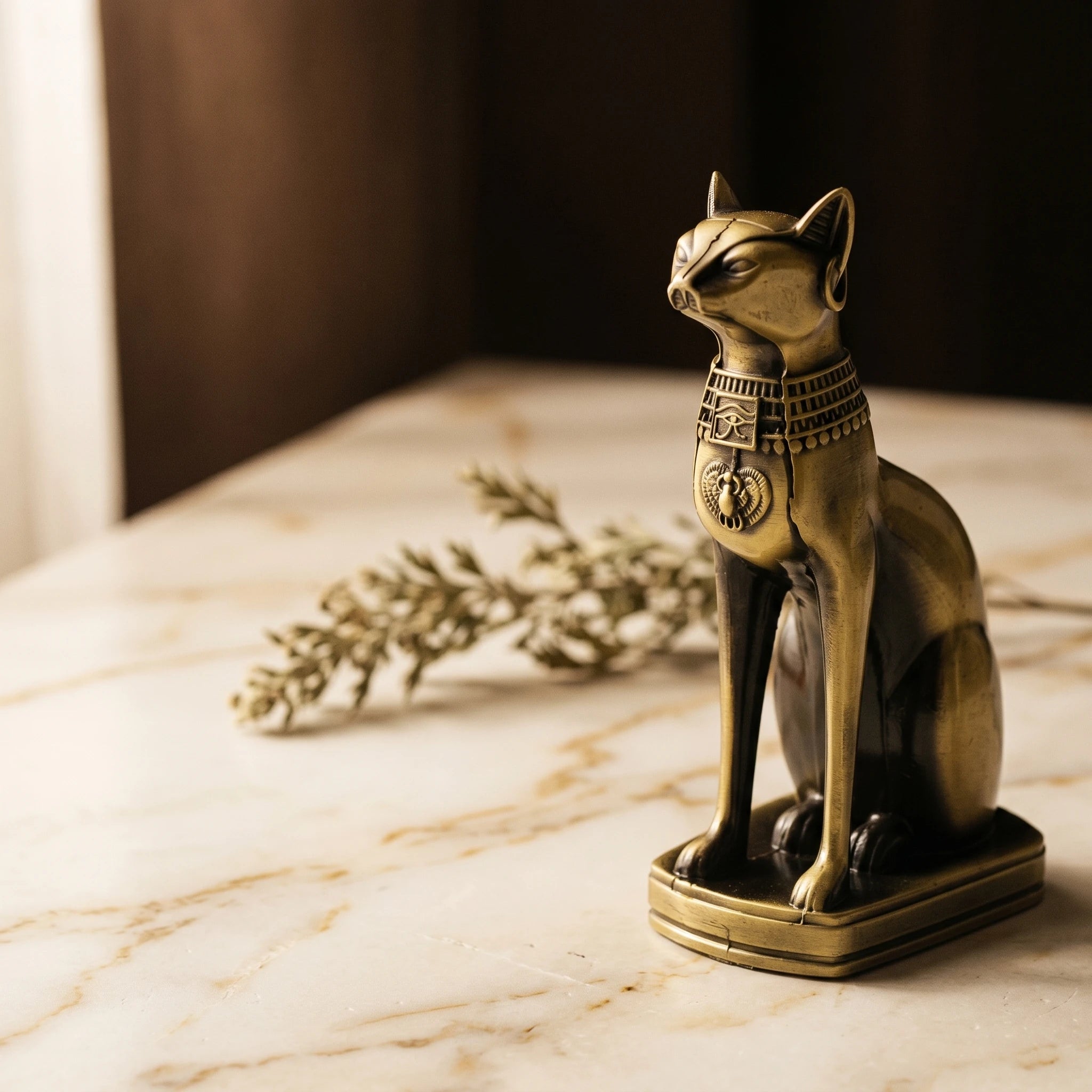 La Bastet — Statuette de chat égyptien en métal vintage — vue principale · AURÆN Objets Sacrés