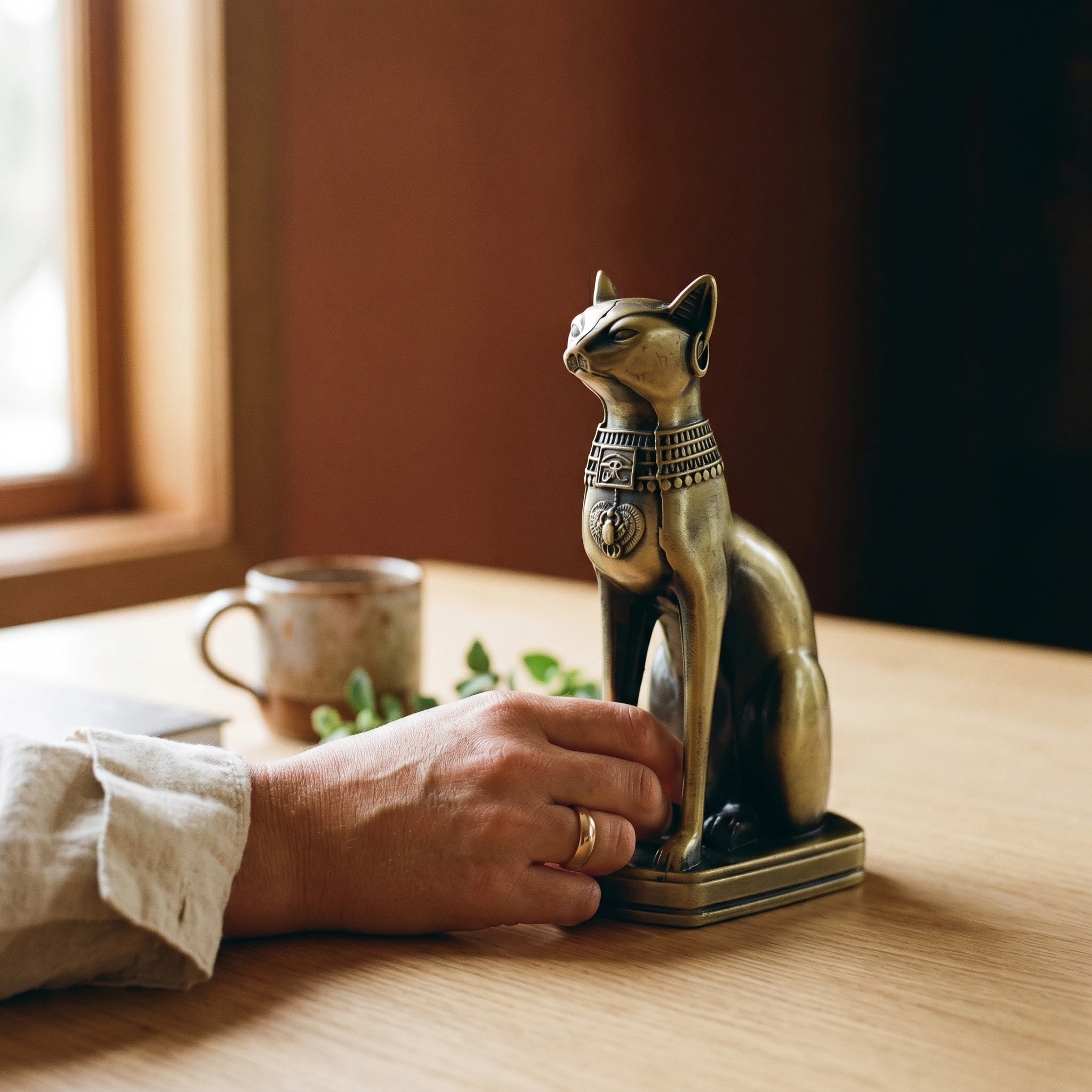 La Bastet — Statuette de chat égyptien en métal vintage — porté · AURÆN Objets Sacrés
