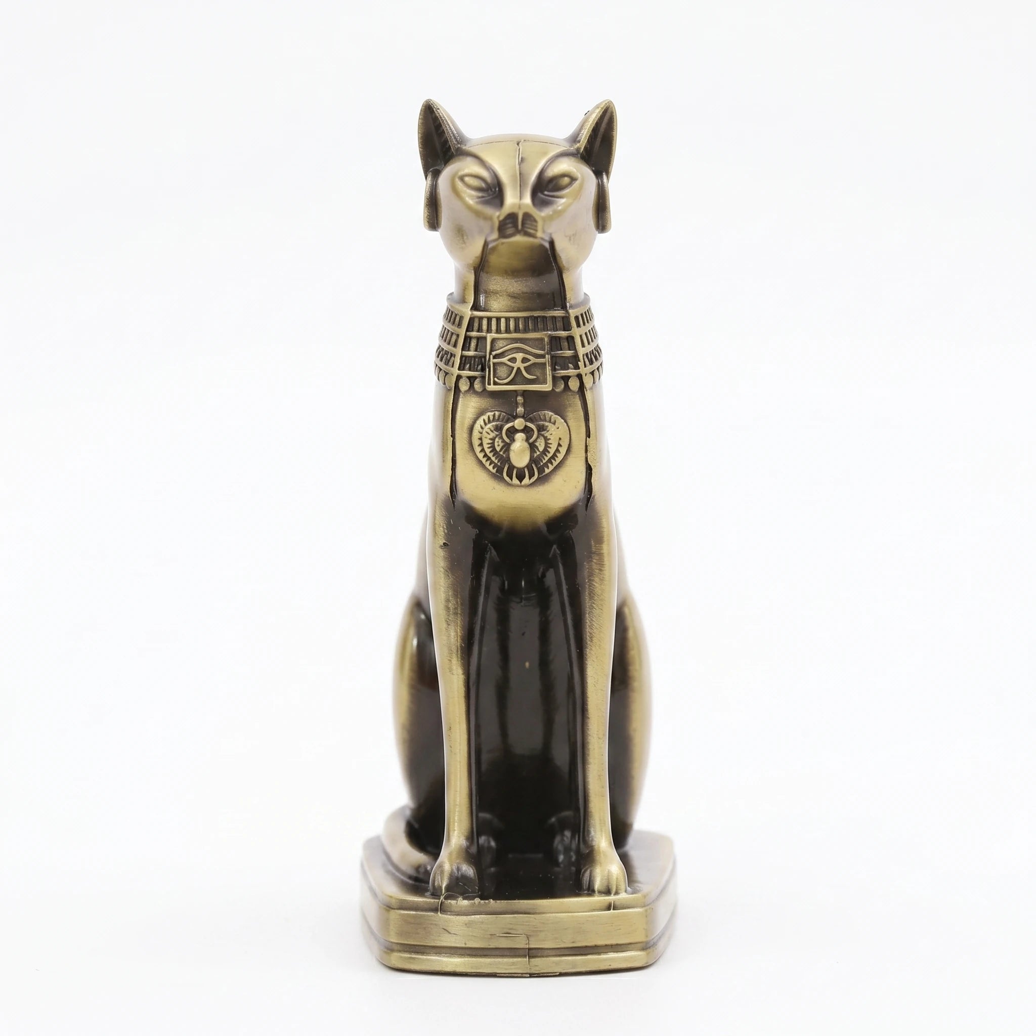 La Bastet — Statuette de chat égyptien en métal vintage — packshot fond blanc · AURÆN Objets Sacrés