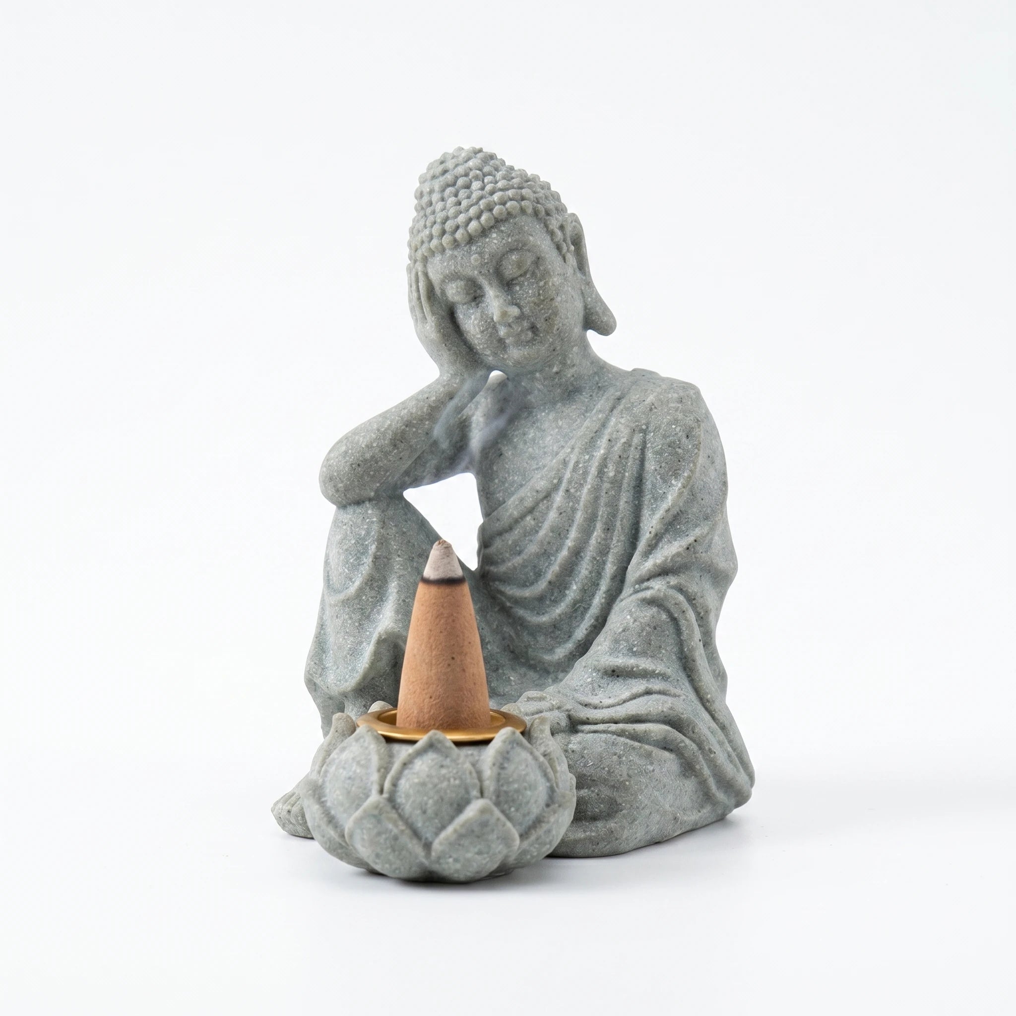 Le Veilleur — Statue Bouddha porte-encens zen — packshot fond blanc · AURÆN Objets Sacrés