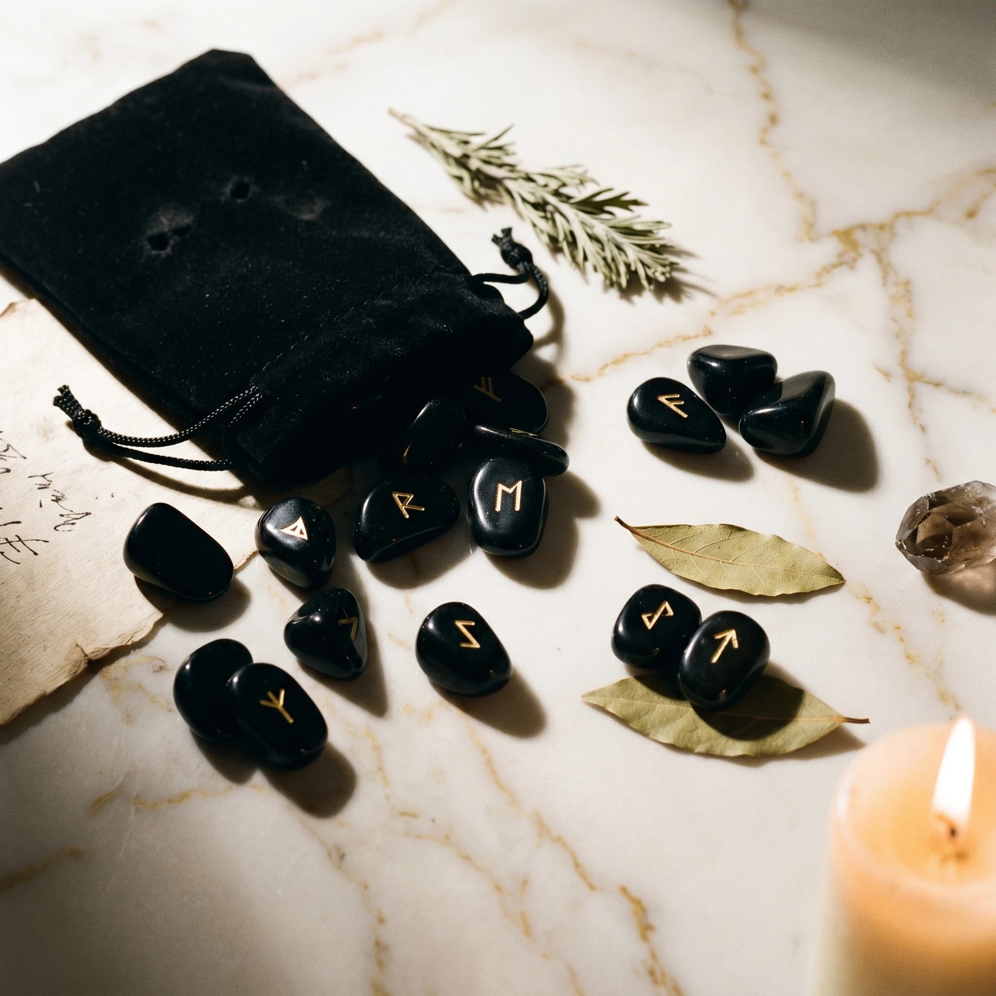 Les Runes d'Obsidienne — Set divinatoire viking — mise en scène rituelle · AURÆN Objets Sacrés
