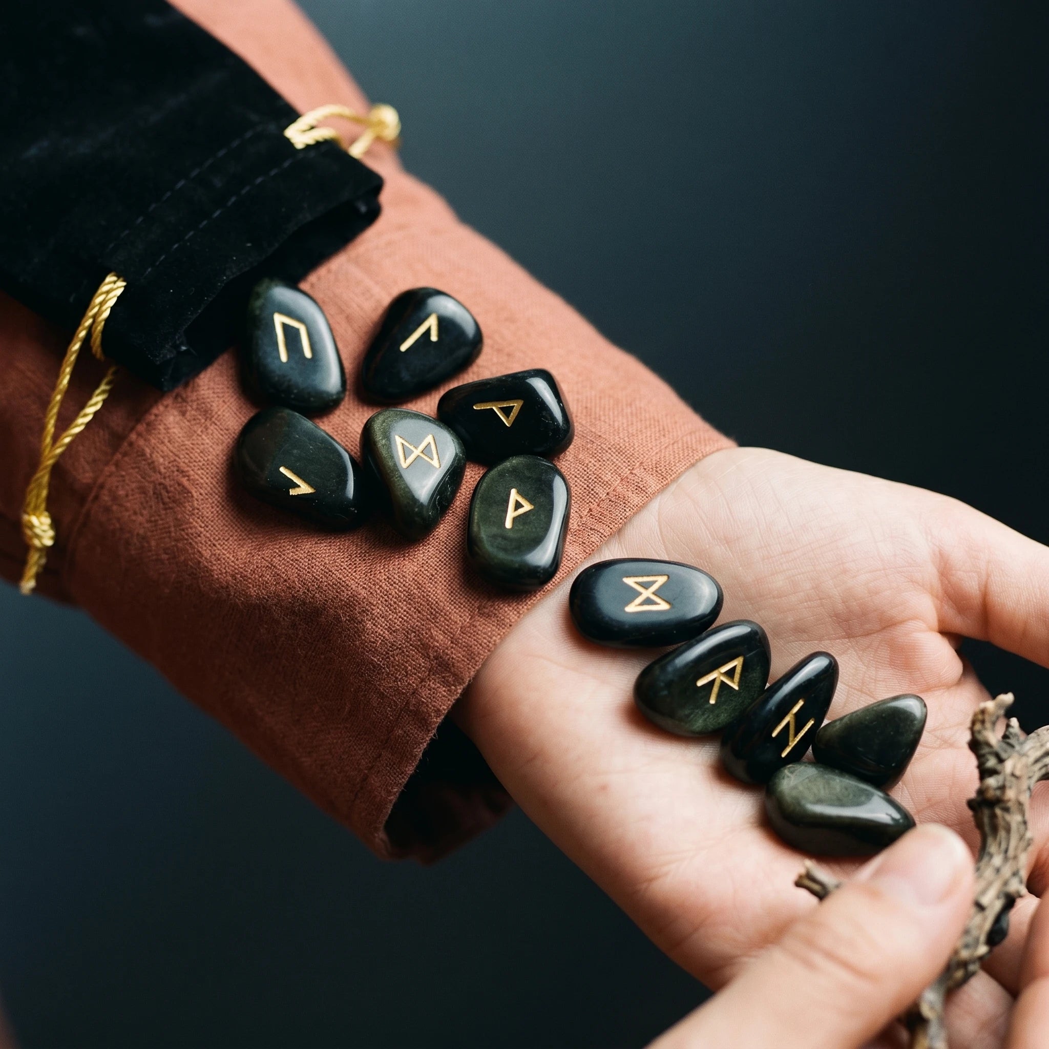 Les Runes d'Obsidienne — Set divinatoire viking — porté · AURÆN Objets Sacrés