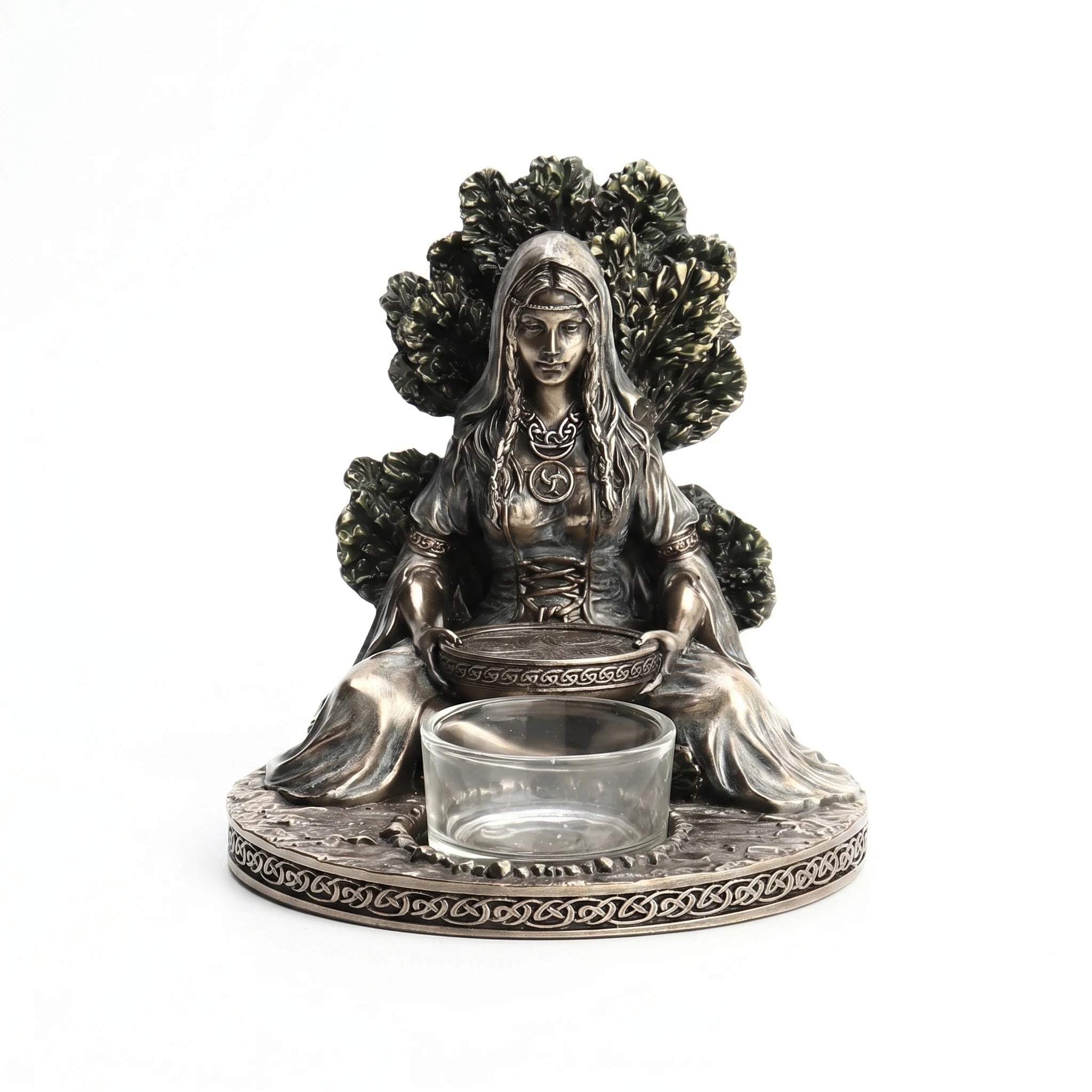 La Déesse Celtique — Statuette de méditation porte-bougie mythologie — packshot fond blanc · AURÆN Objets Sacrés
