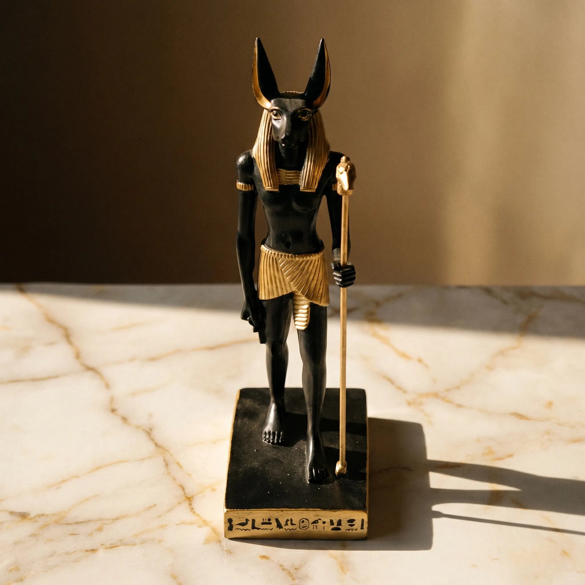 L'Anubis — Statuette résine pharaonique chacal d'Égypte — détail matière · AURÆN Objets Sacrés