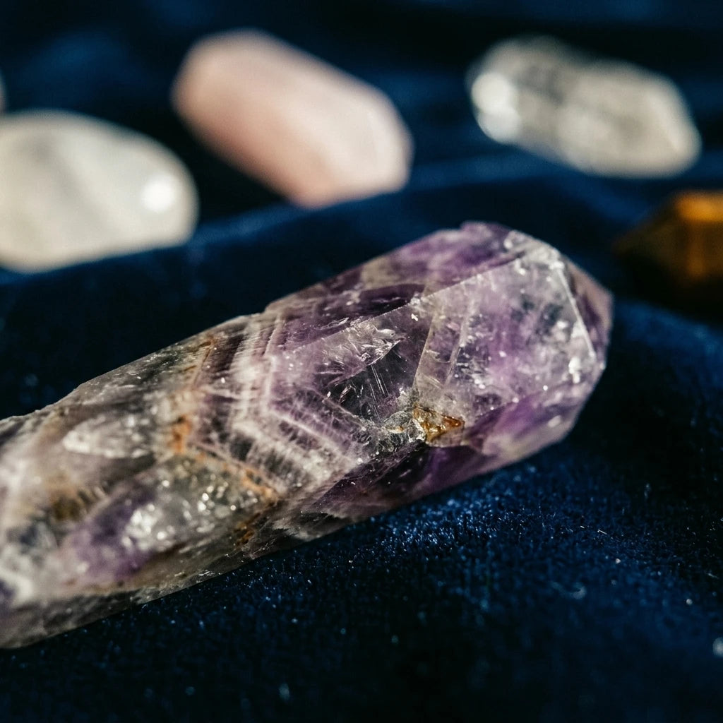 Le Coffret 7 Chakras — Set 14 piliers pierre + DIY collier (boîte cadeau) — détail matière · AURÆN Pierres d'Âme