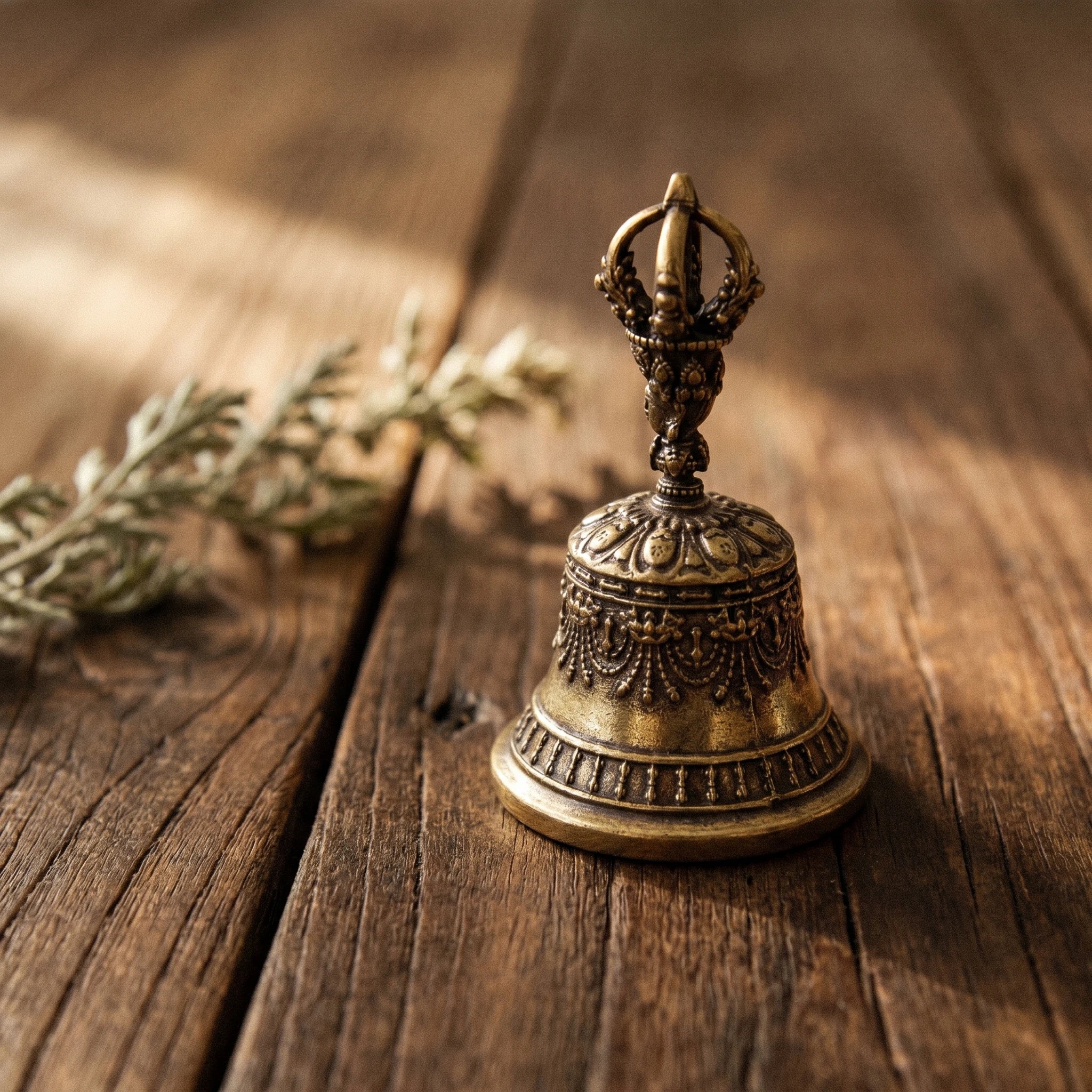 La Cloche Vajra — Cloche tibétaine en laiton pour rituel bouddhiste — vue principale · AURÆN Rituels d'Or