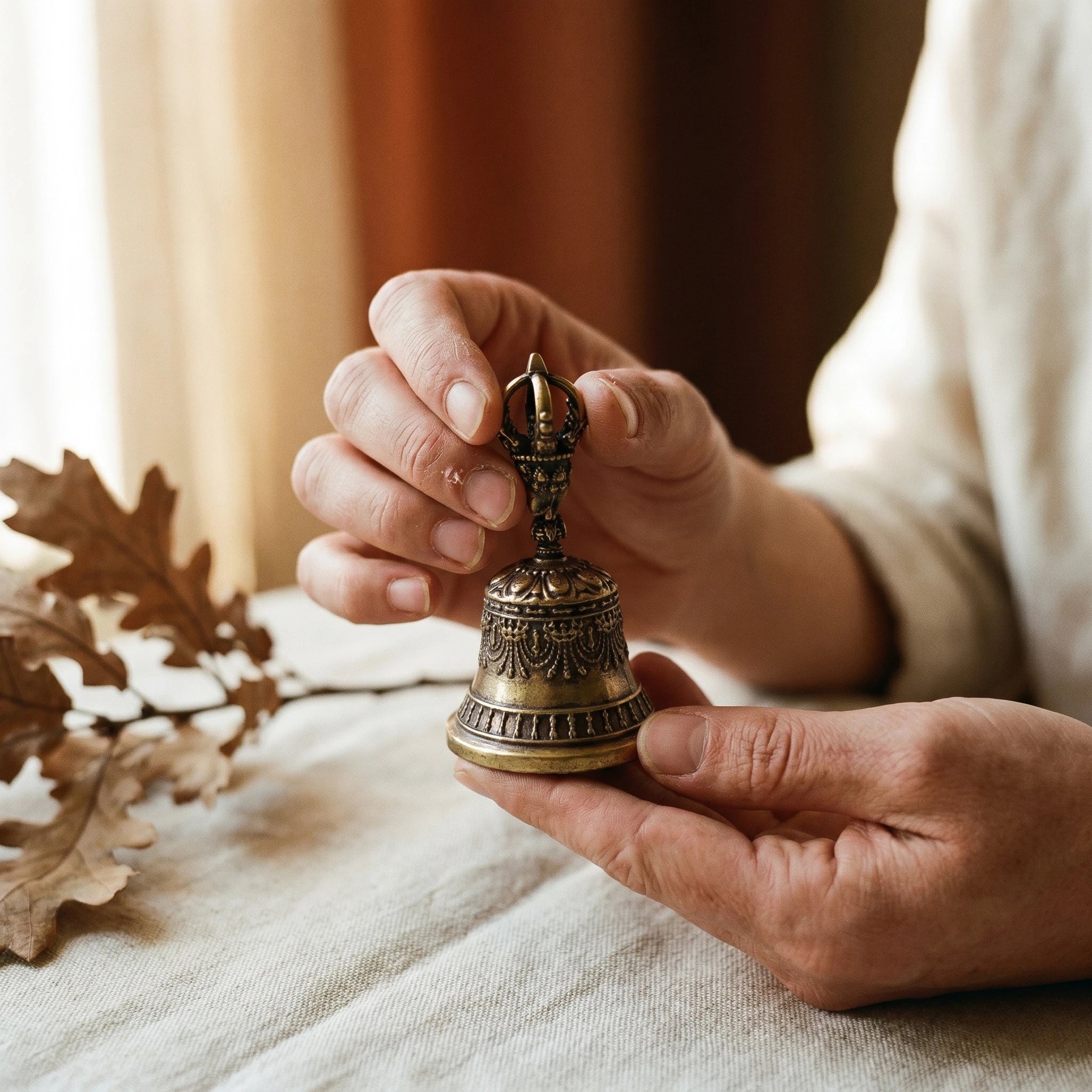 La Cloche Vajra — Cloche tibétaine en laiton pour rituel bouddhiste — porté · AURÆN Rituels d'Or