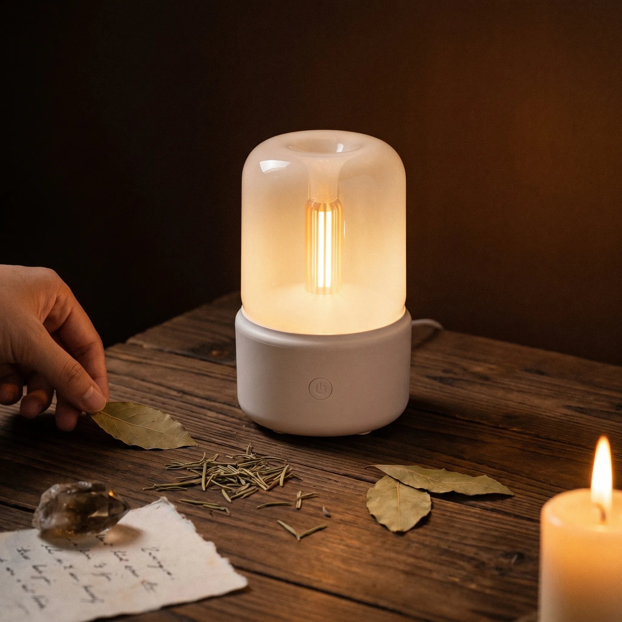 La Veilleuse — Diffuseur USB portable 120ml LED nuit — mise en scène rituelle · AURÆN Rituels d'Or