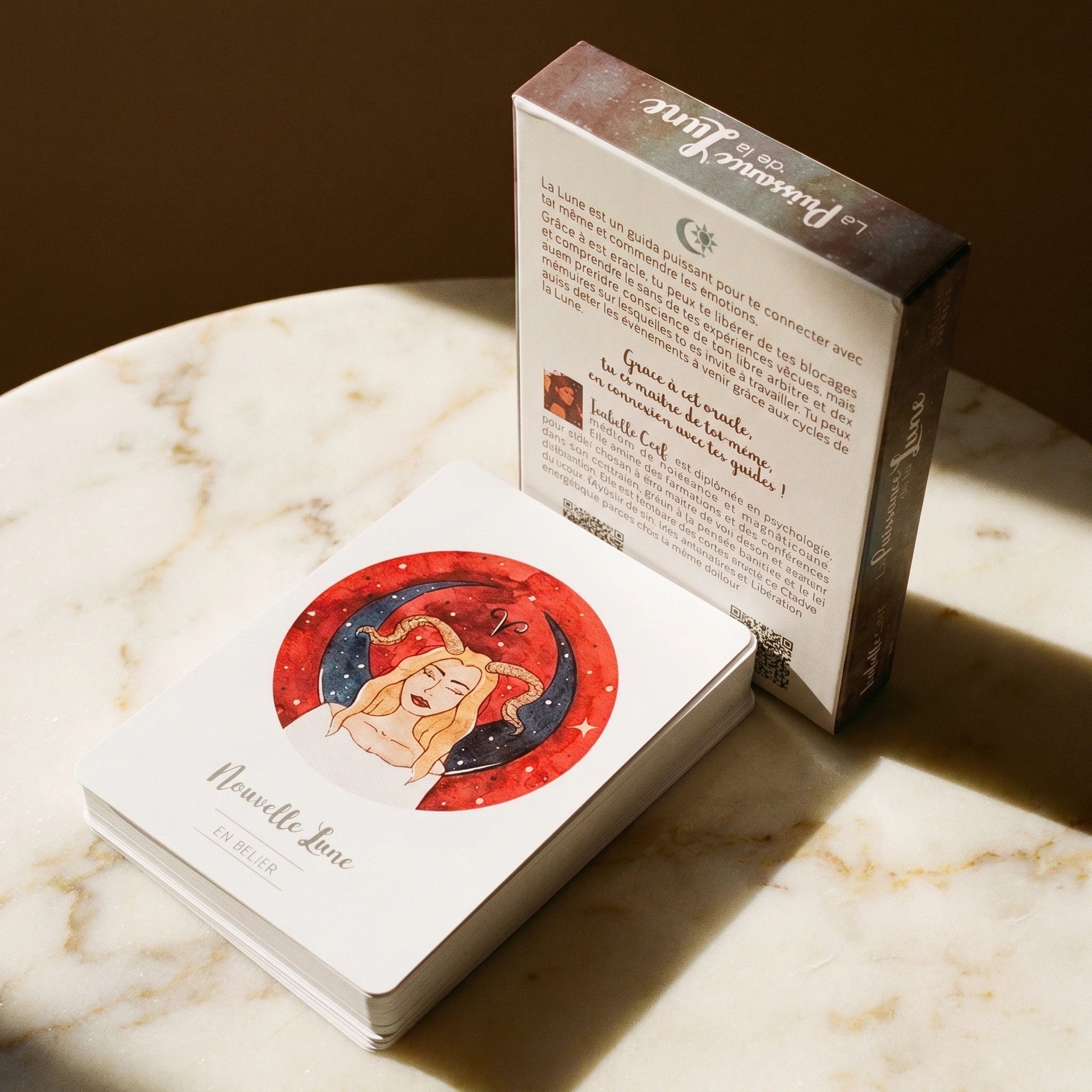 La Puissance de la Lune — Oracle 42 cartes en français (guidance spirituelle & émotionnelle) — détail matière · AURÆN Objets Sacrés