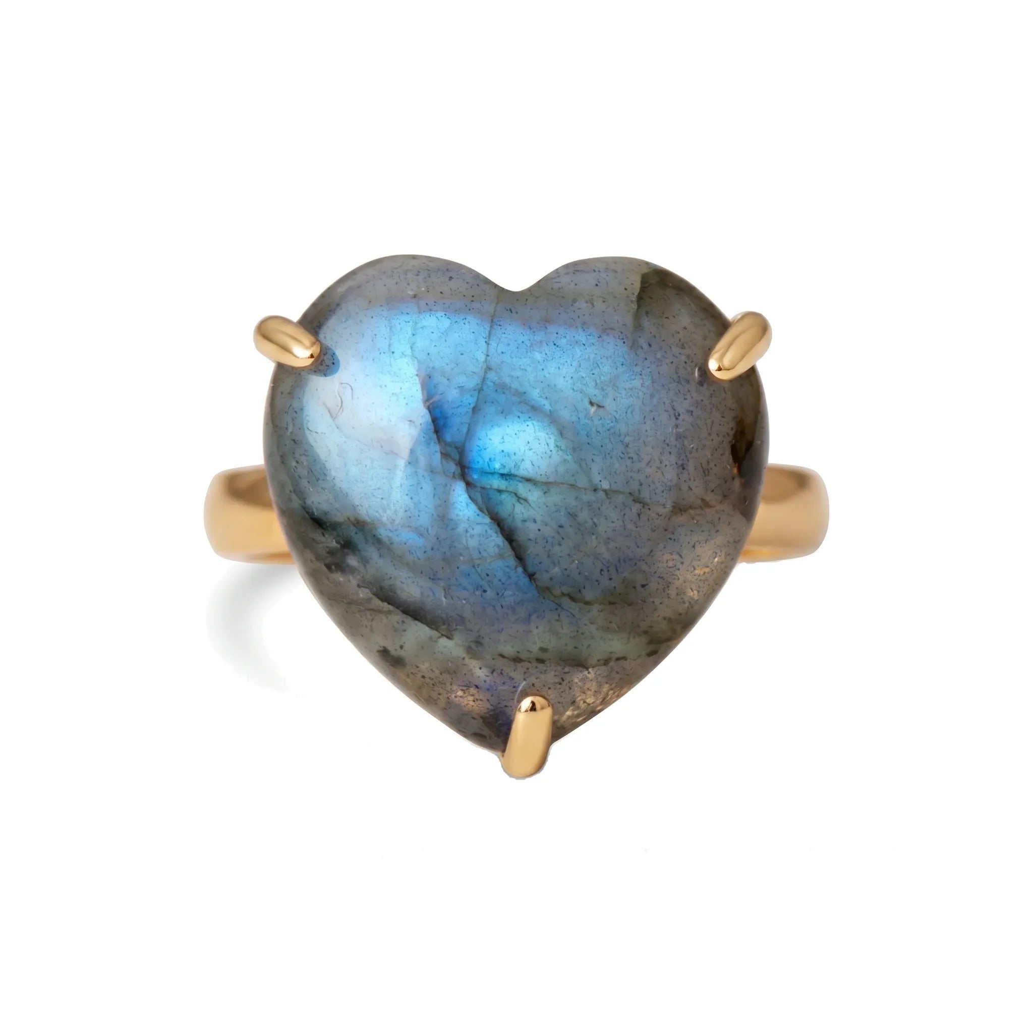 Le Cœur Bleuté — Bague labradorite cœur — packshot fond blanc · AURÆN Pierres d'Âme