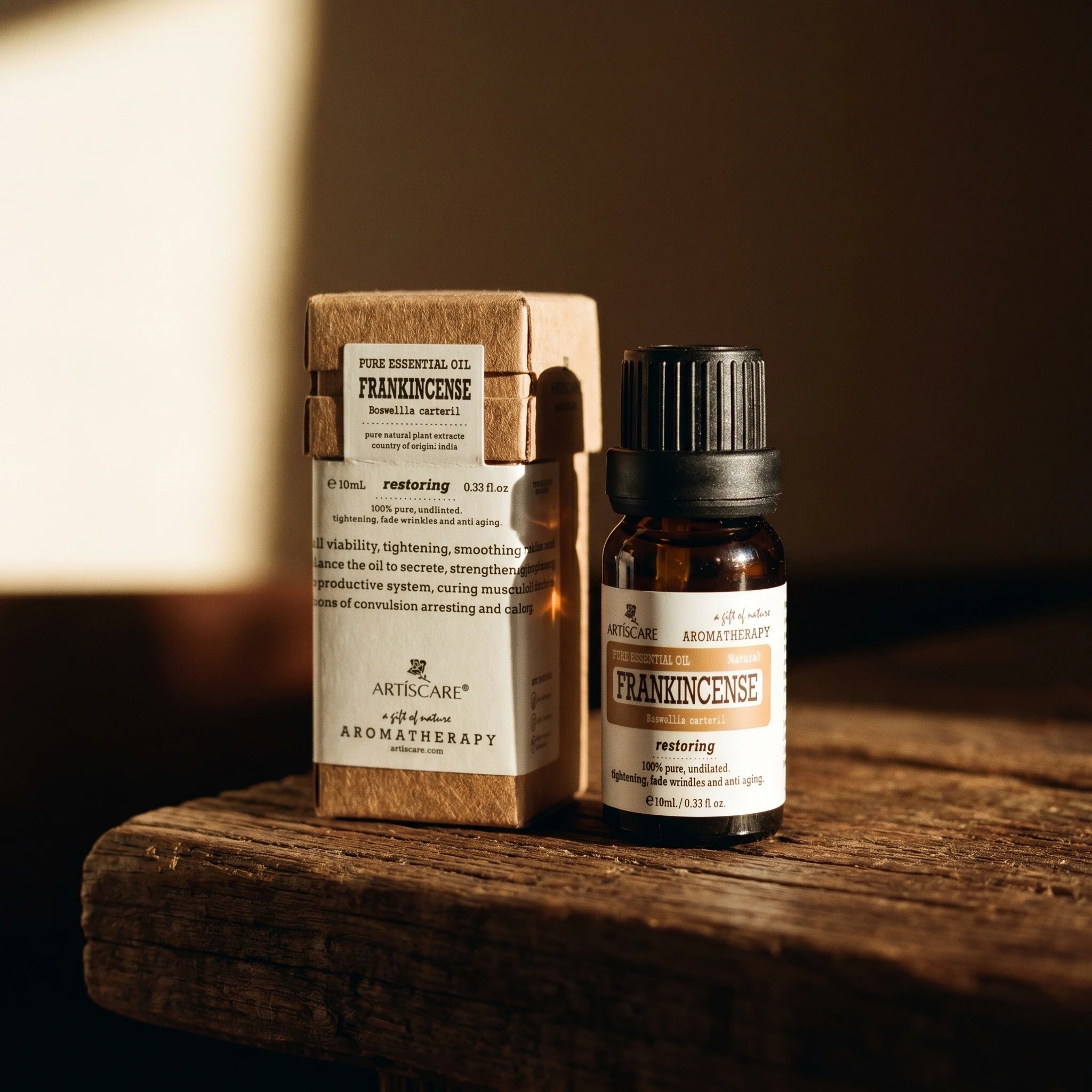L'Élixir d'Oliban — Huile essentielle frankincense pure 10ml (beauté & rituel) — détail matière · AURÆN Rituels d'Or