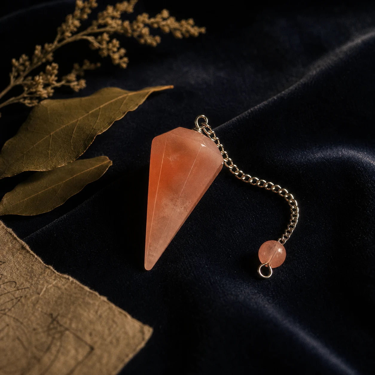 Le Pendule de Pastèque — Radiesthésie pierre naturelle — mise en scène rituelle · AURÆN Objets Sacrés