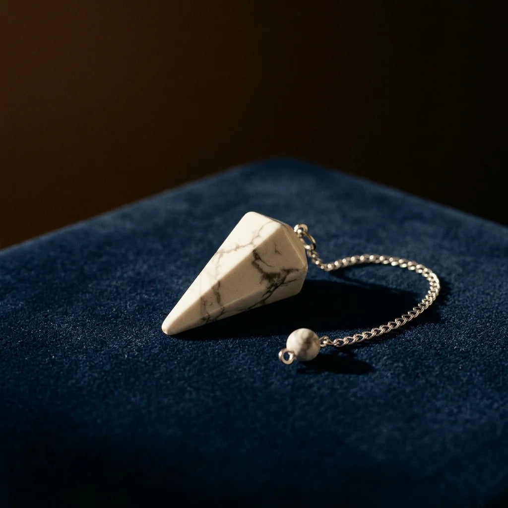 Le Pendule de Howlite — Radiesthésie pierre naturelle — détail matière · AURÆN Objets Sacrés
