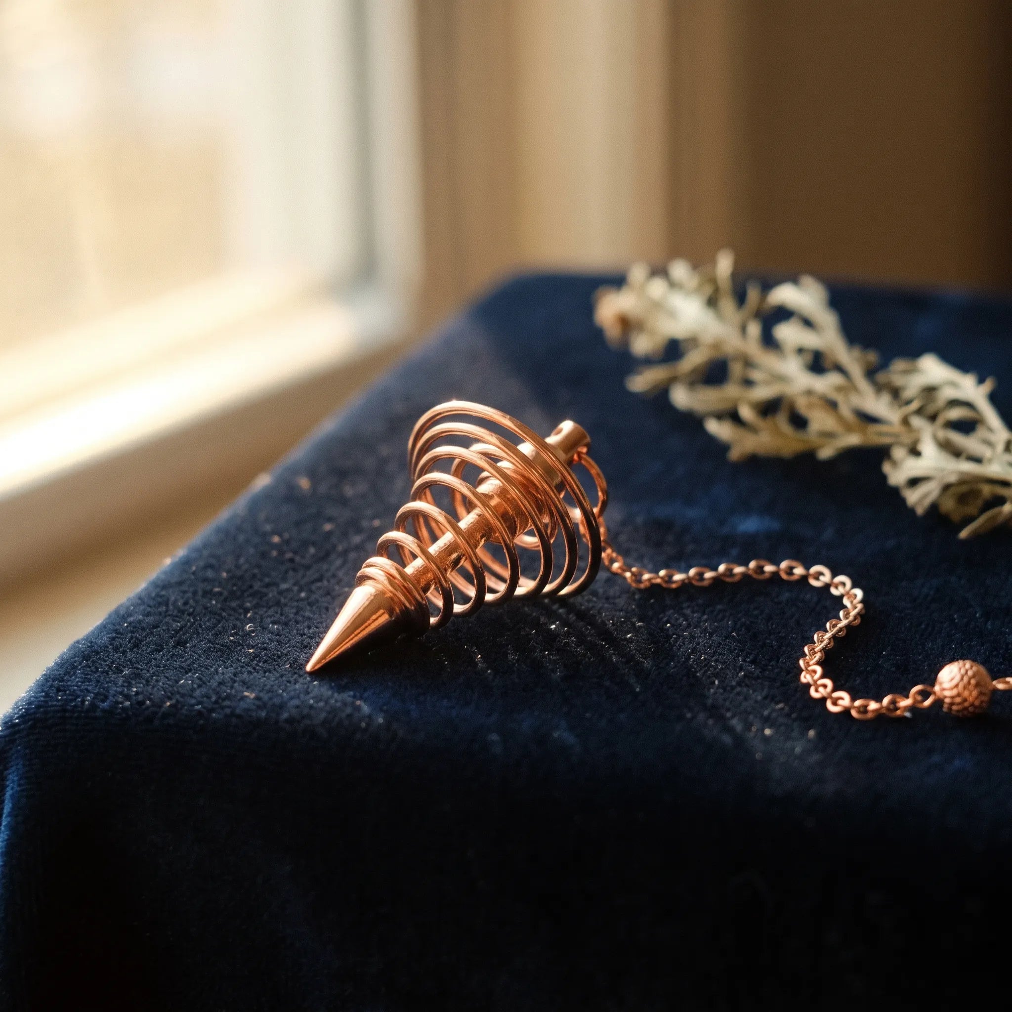 La Spirale — Pendule métal cône & spirale — présence variante · AURÆN Objets Sacrés