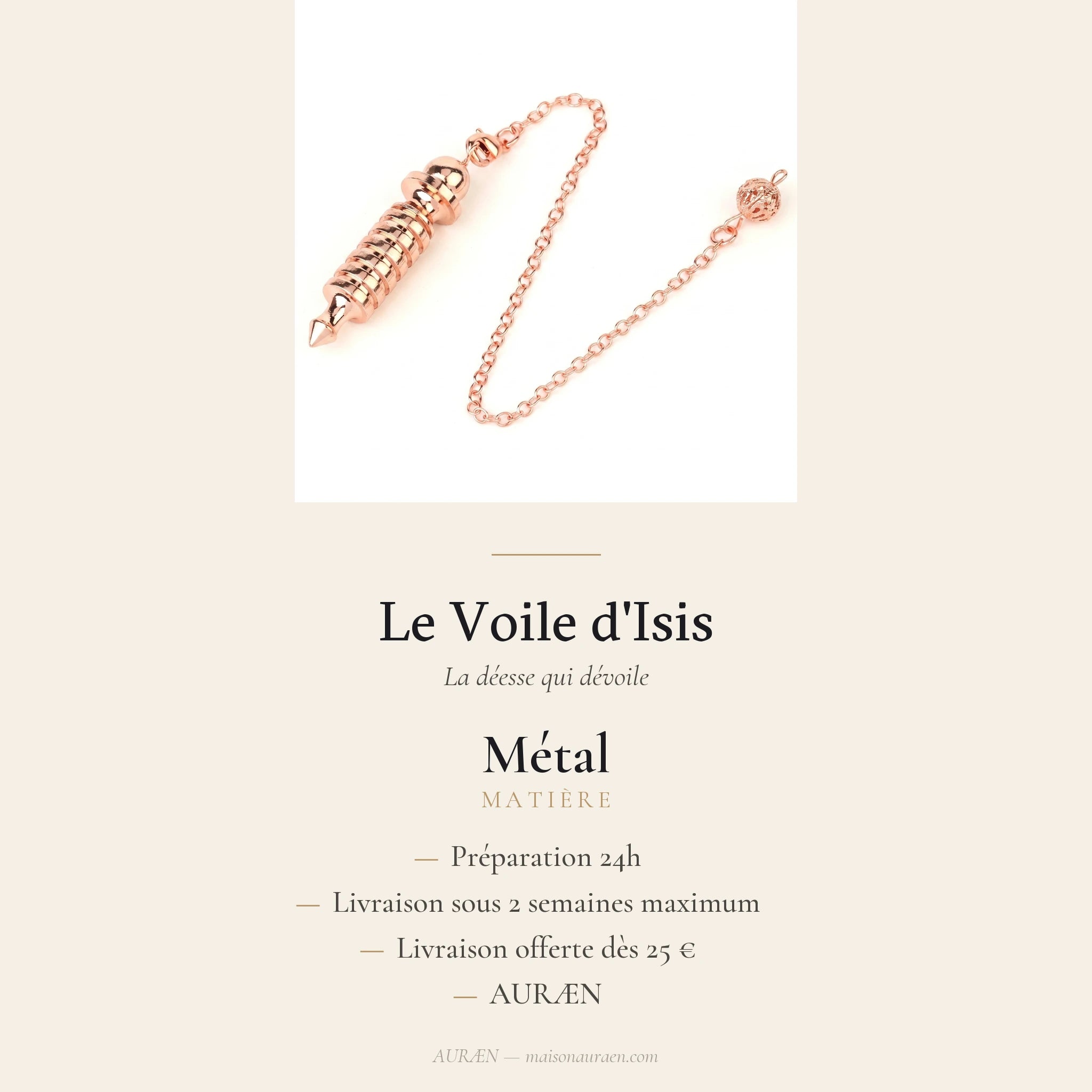 Le Voile d'Isis — Pendule égyptien témoin Isis — fiche d'information · AURÆN Objets Sacrés