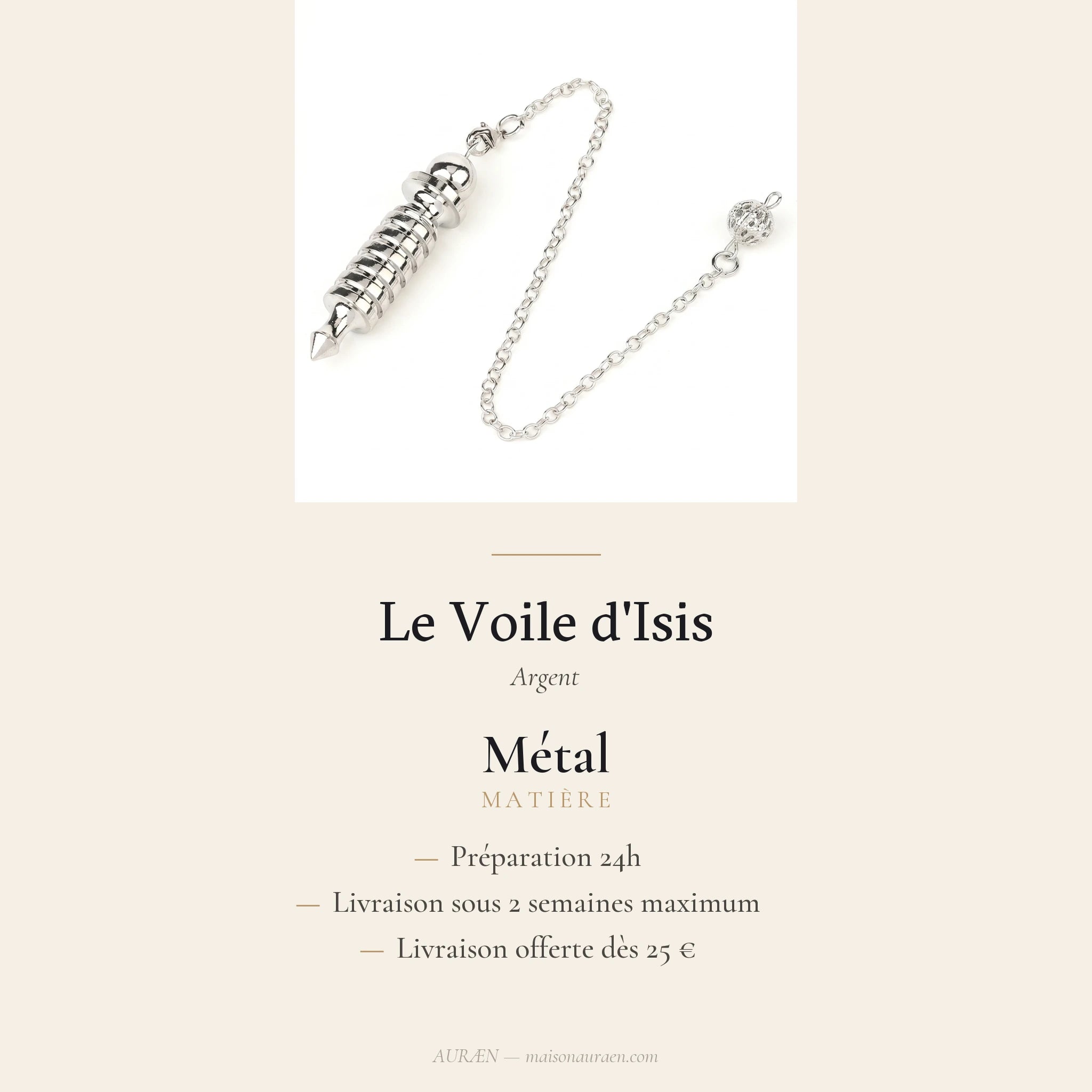 Le Voile d'Isis — Pendule égyptien témoin Isis — fiche d'information · AURÆN Objets Sacrés