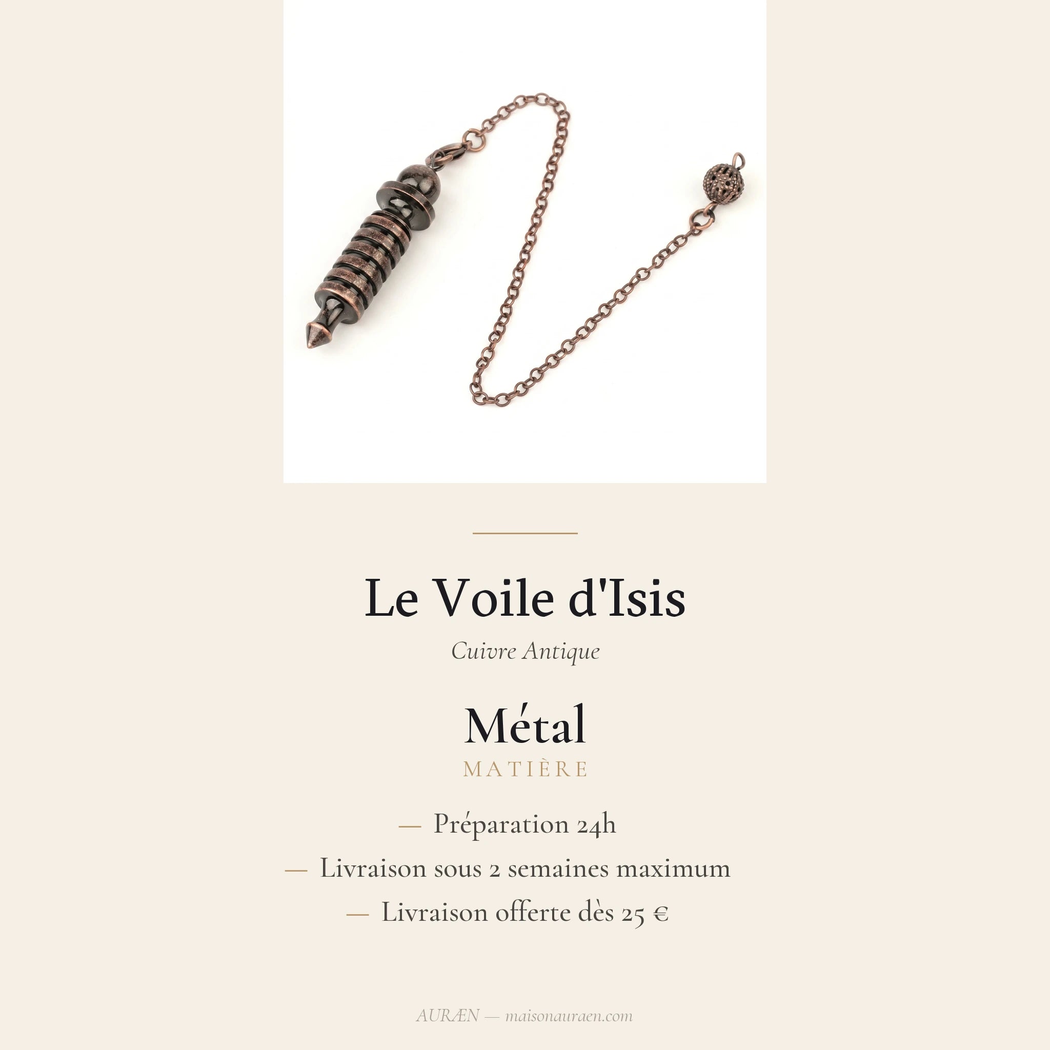 Le Voile d'Isis — Pendule égyptien témoin Isis — fiche d'information · AURÆN Objets Sacrés