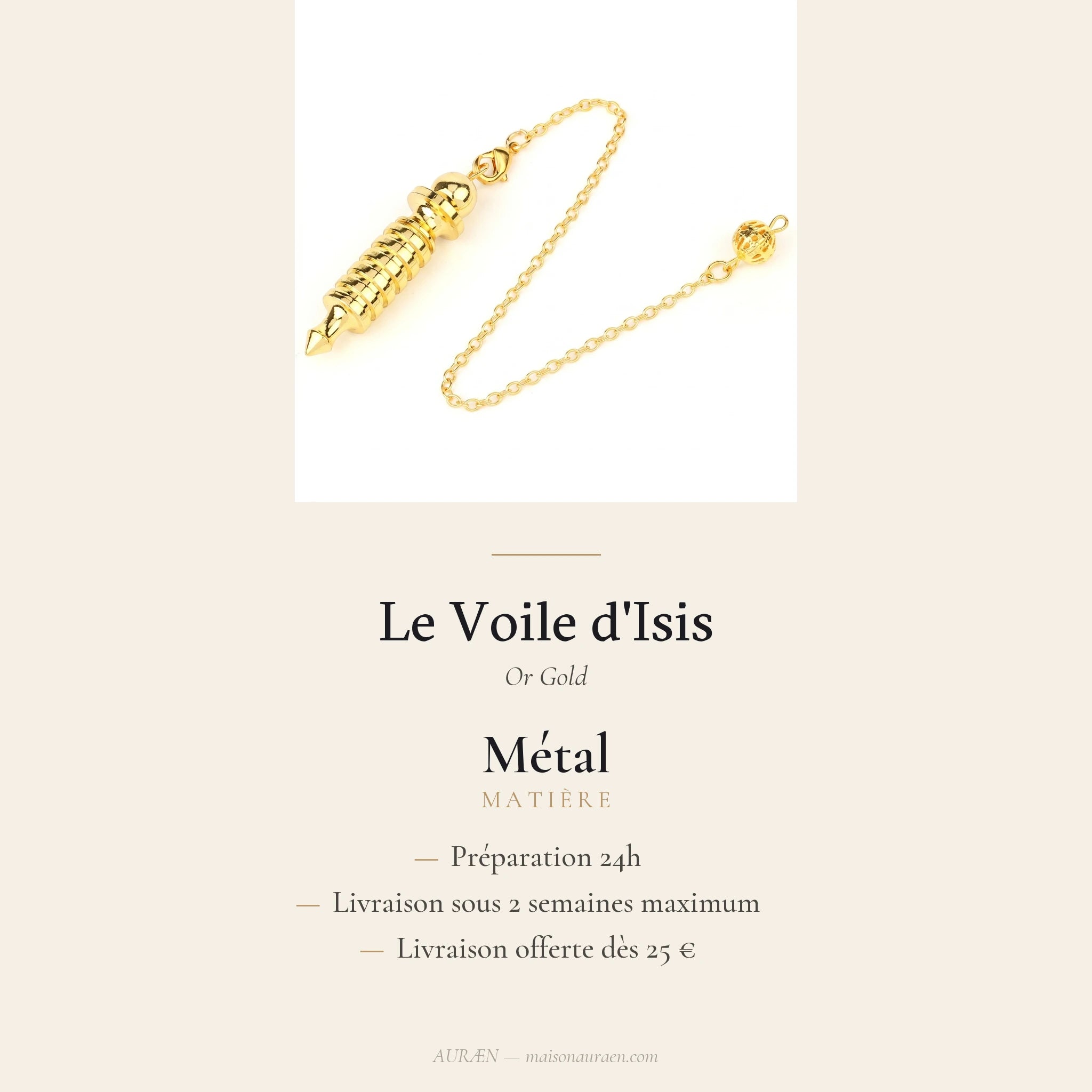 Le Voile d'Isis — Pendule égyptien témoin Isis — fiche d'information · AURÆN Objets Sacrés