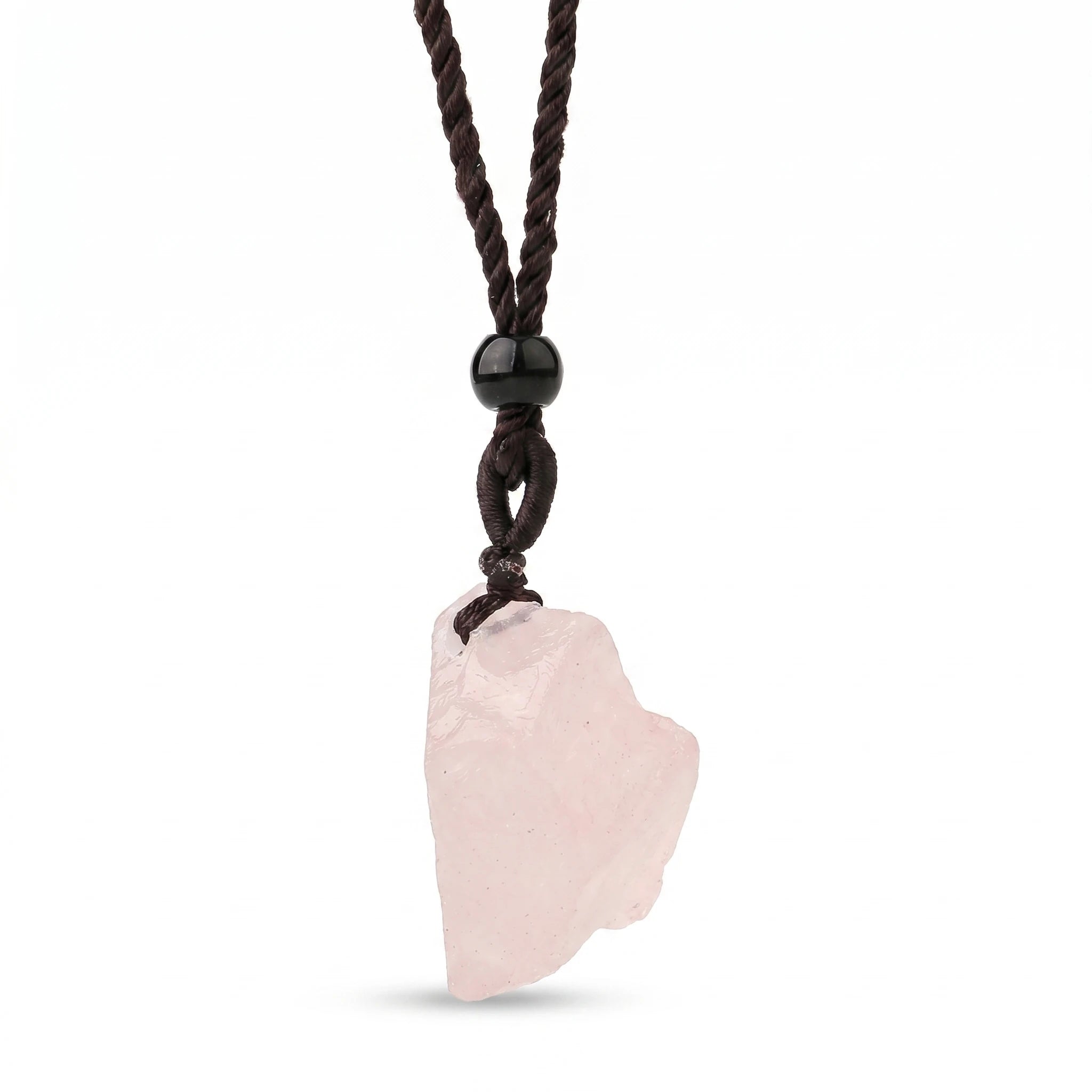 Le Quartz Rose Brut — Collier pendentif pierre brute — packshot fond blanc · AURÆN Pierres d'Âme