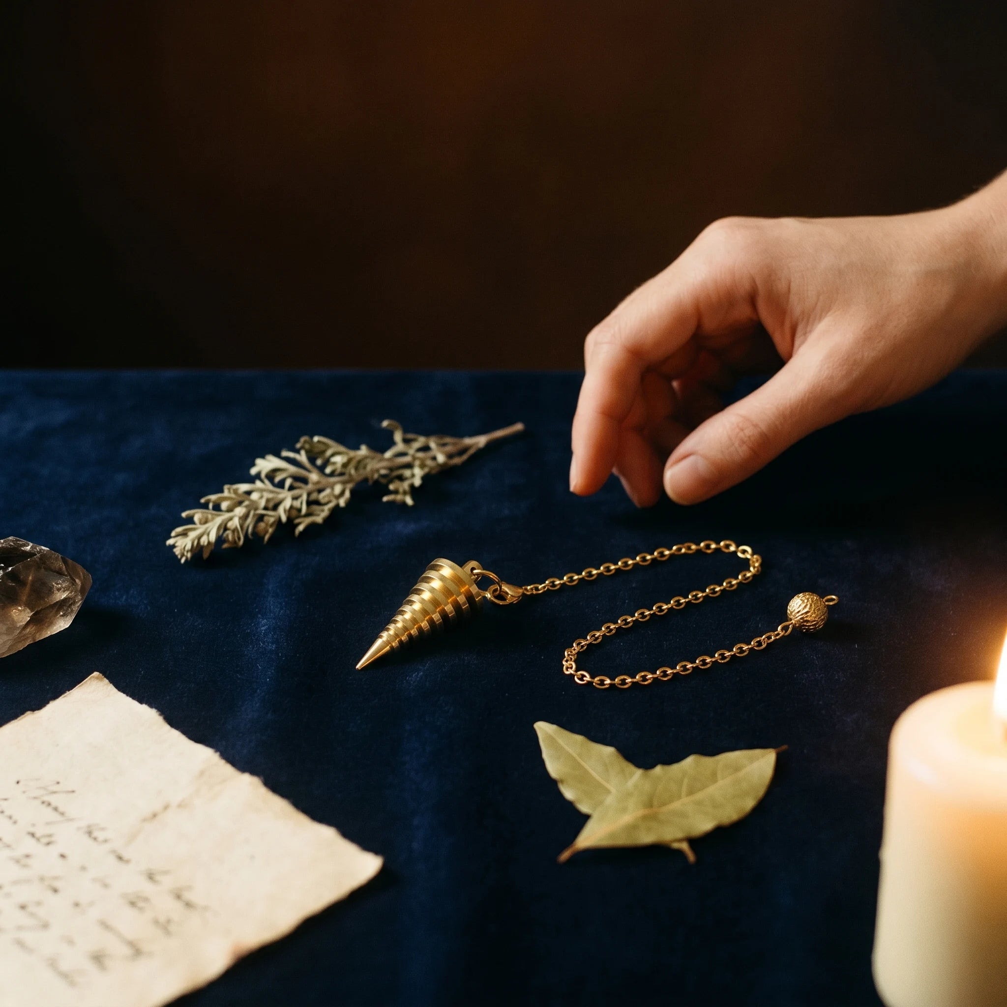 Le Disque — Pendule divinatoire à disque métallique — mise en scène rituelle · AURÆN Objets Sacrés