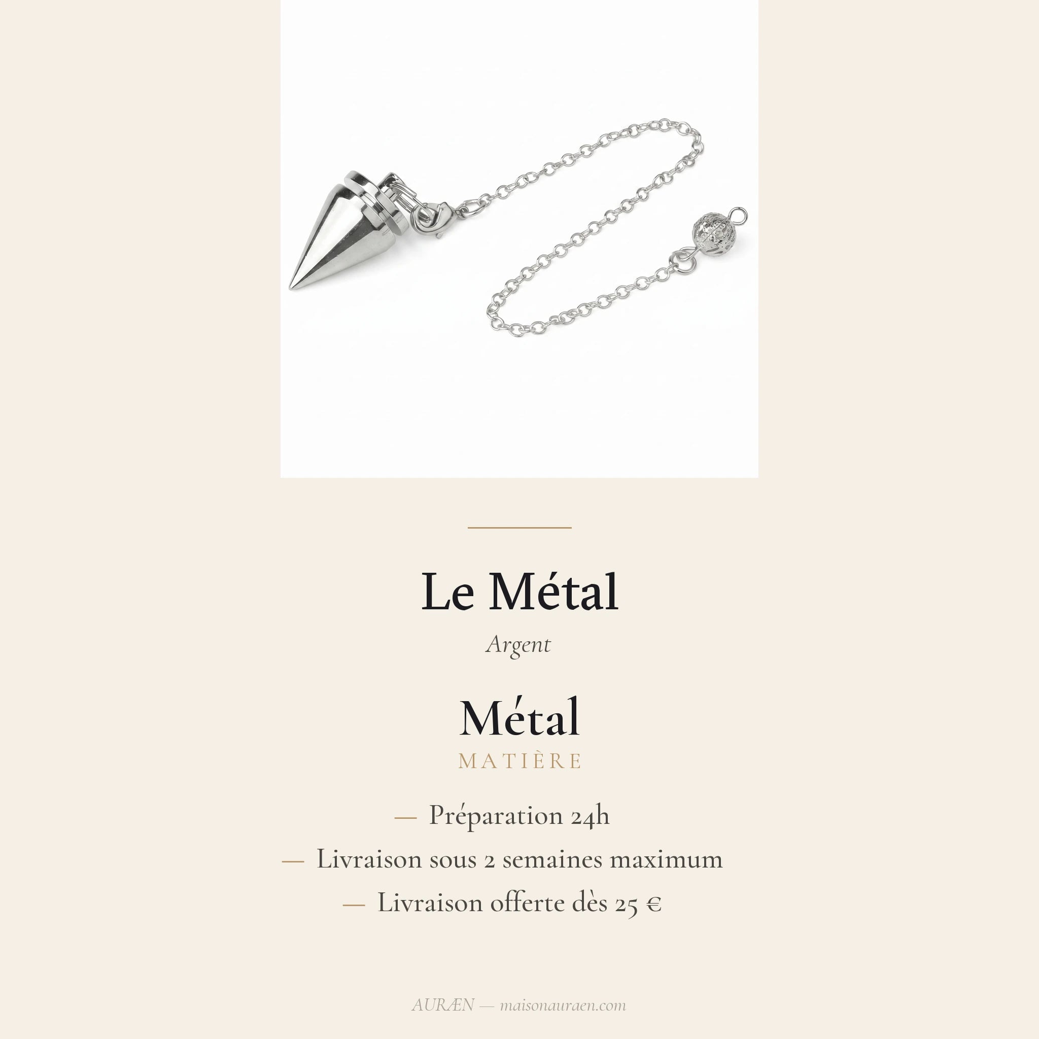 Le Métal — Pendule de radiesthésie — fiche d'information · AURÆN Objets Sacrés