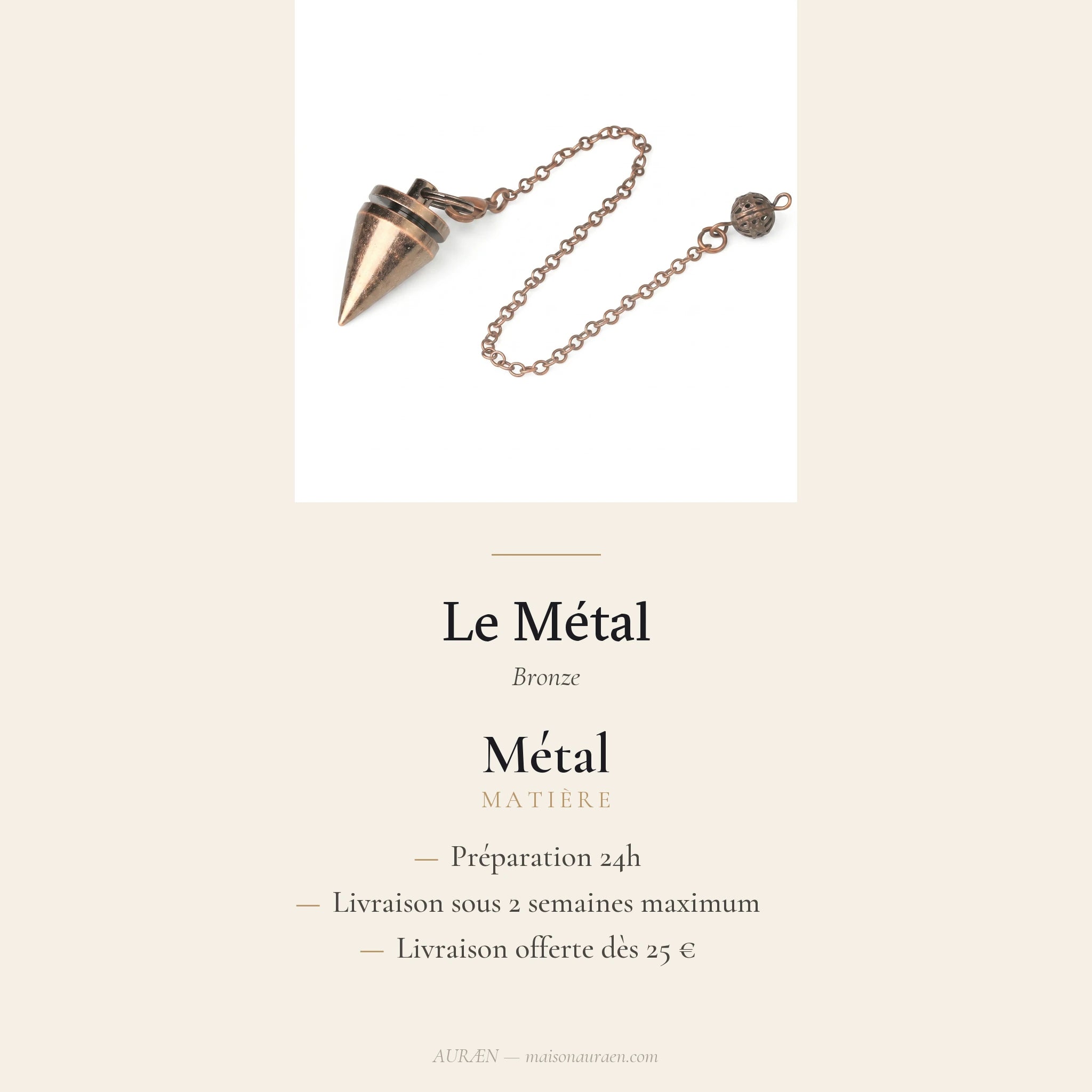 Le Métal — Pendule de radiesthésie — fiche d'information · AURÆN Objets Sacrés
