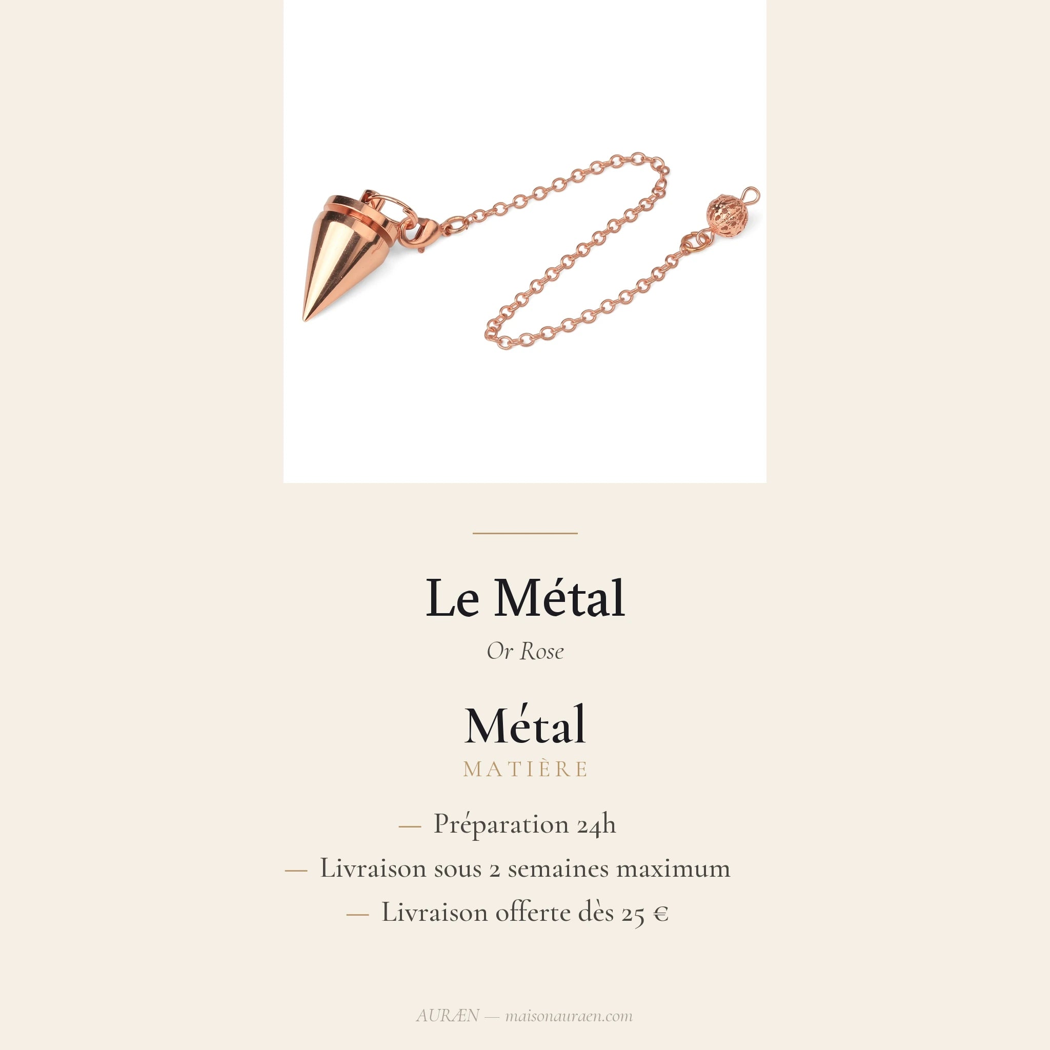 Le Métal — Pendule de radiesthésie — fiche d'information · AURÆN Objets Sacrés