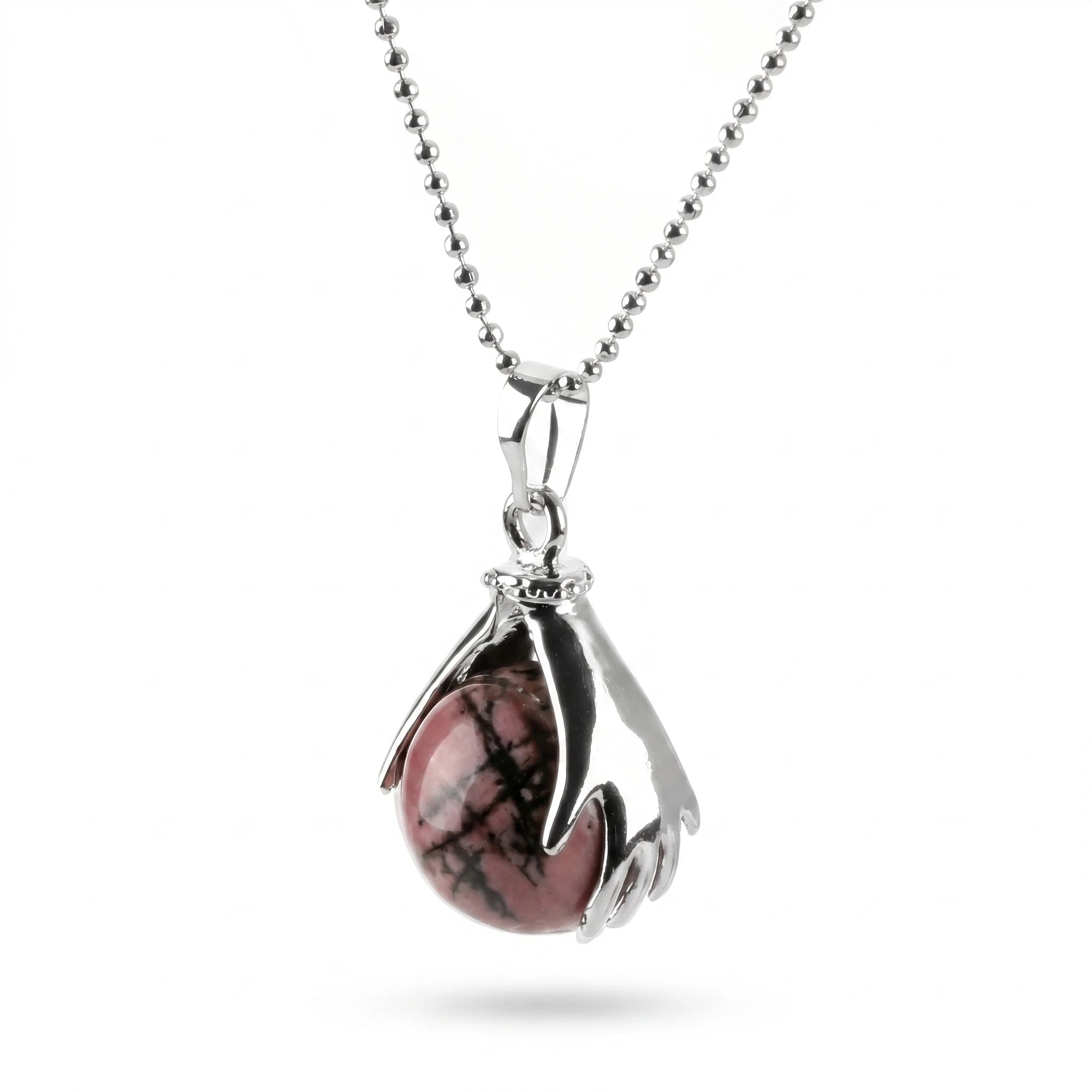 La Rhodonite Posée — Collier pendentif rhodonite — packshot fond blanc · AURÆN Pierres d'Âme