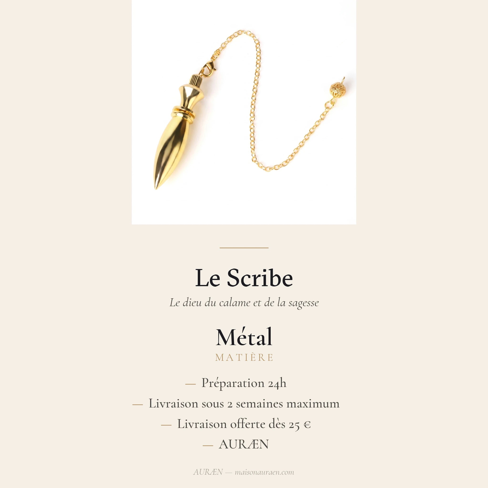 Le Scribe — Pendule égyptien Thot — fiche d'information · AURÆN Objets Sacrés