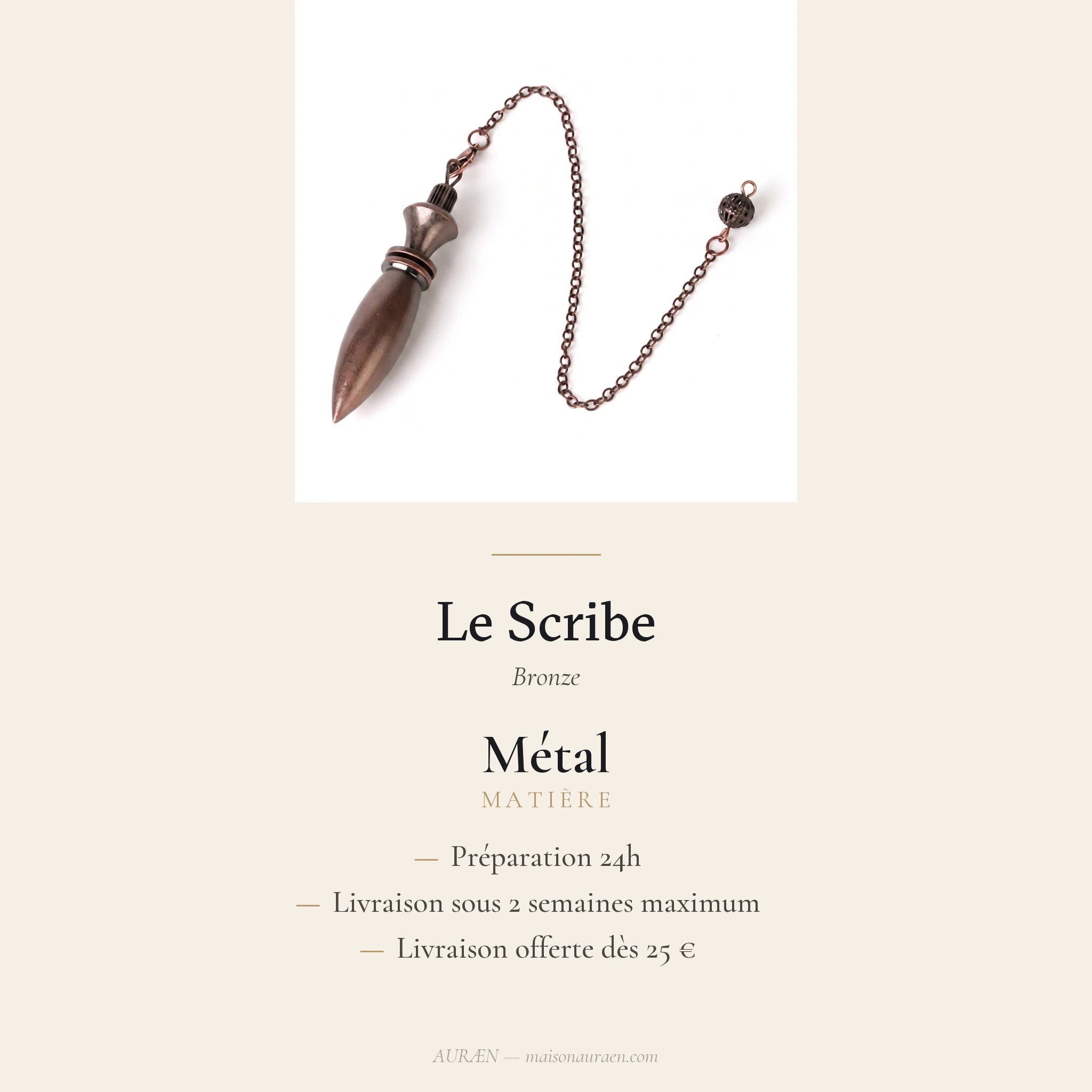 Le Scribe — Pendule égyptien Thot — fiche d'information · AURÆN Objets Sacrés