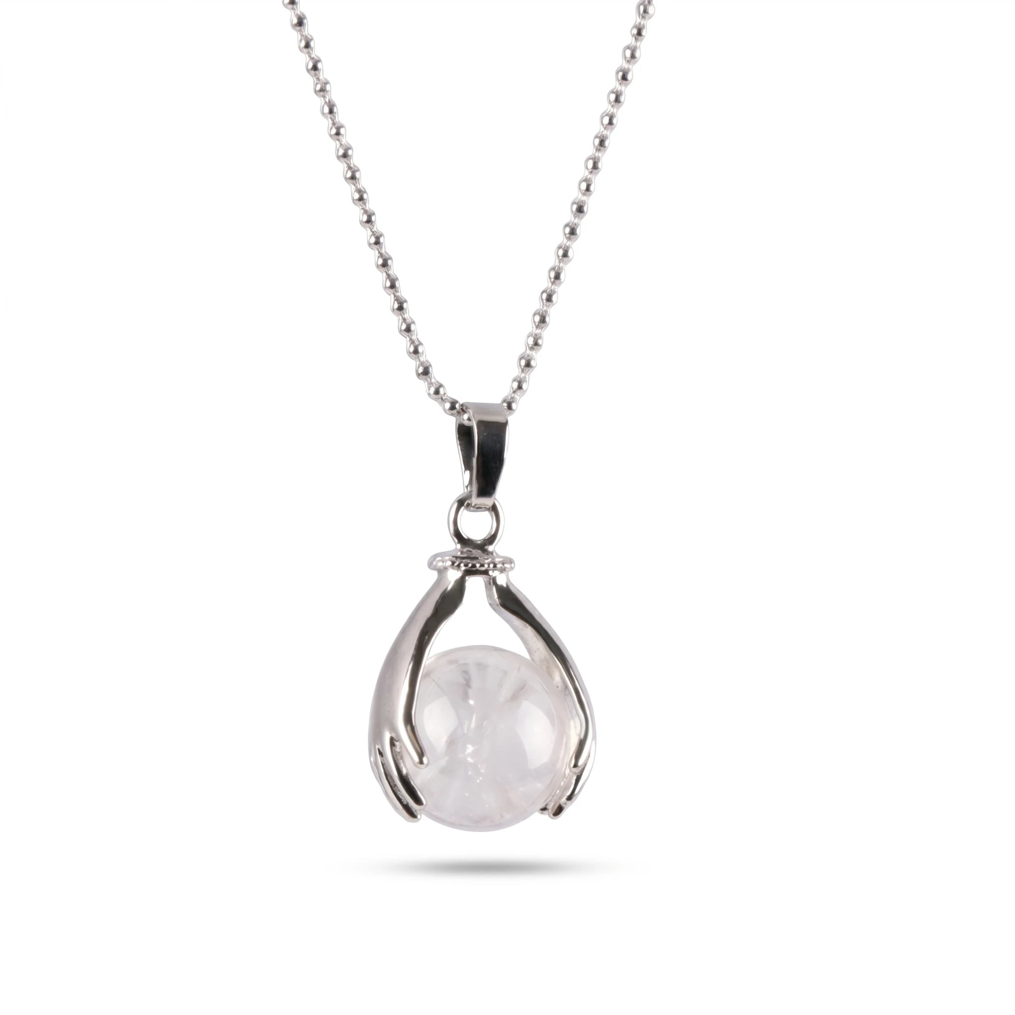 Le Cristal de Roche — Collier pendentif transparent — packshot fond blanc · AURÆN Pierres d'Âme