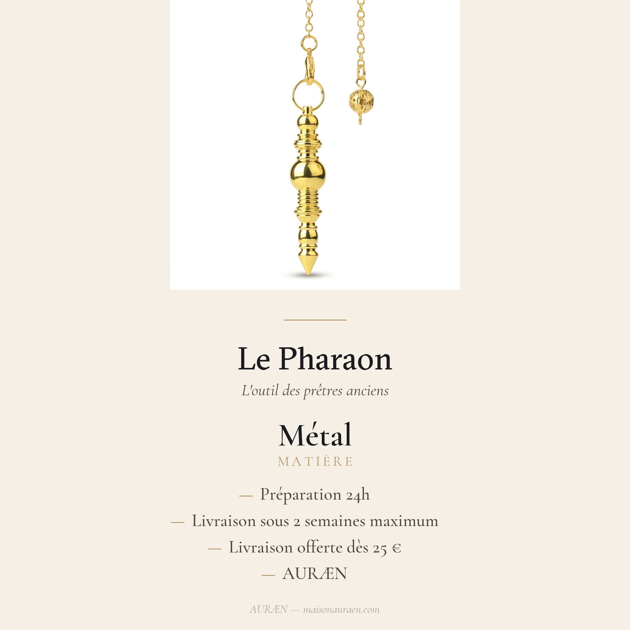 Le Pharaon — Pendule égyptien classique — fiche d'information · AURÆN Objets Sacrés
