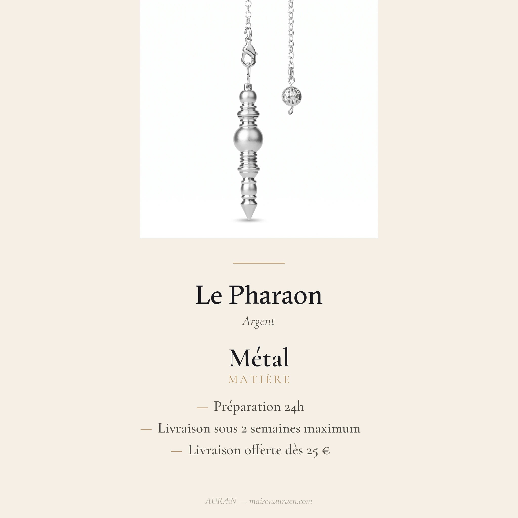 Le Pharaon — Pendule égyptien classique — fiche d'information · AURÆN Objets Sacrés