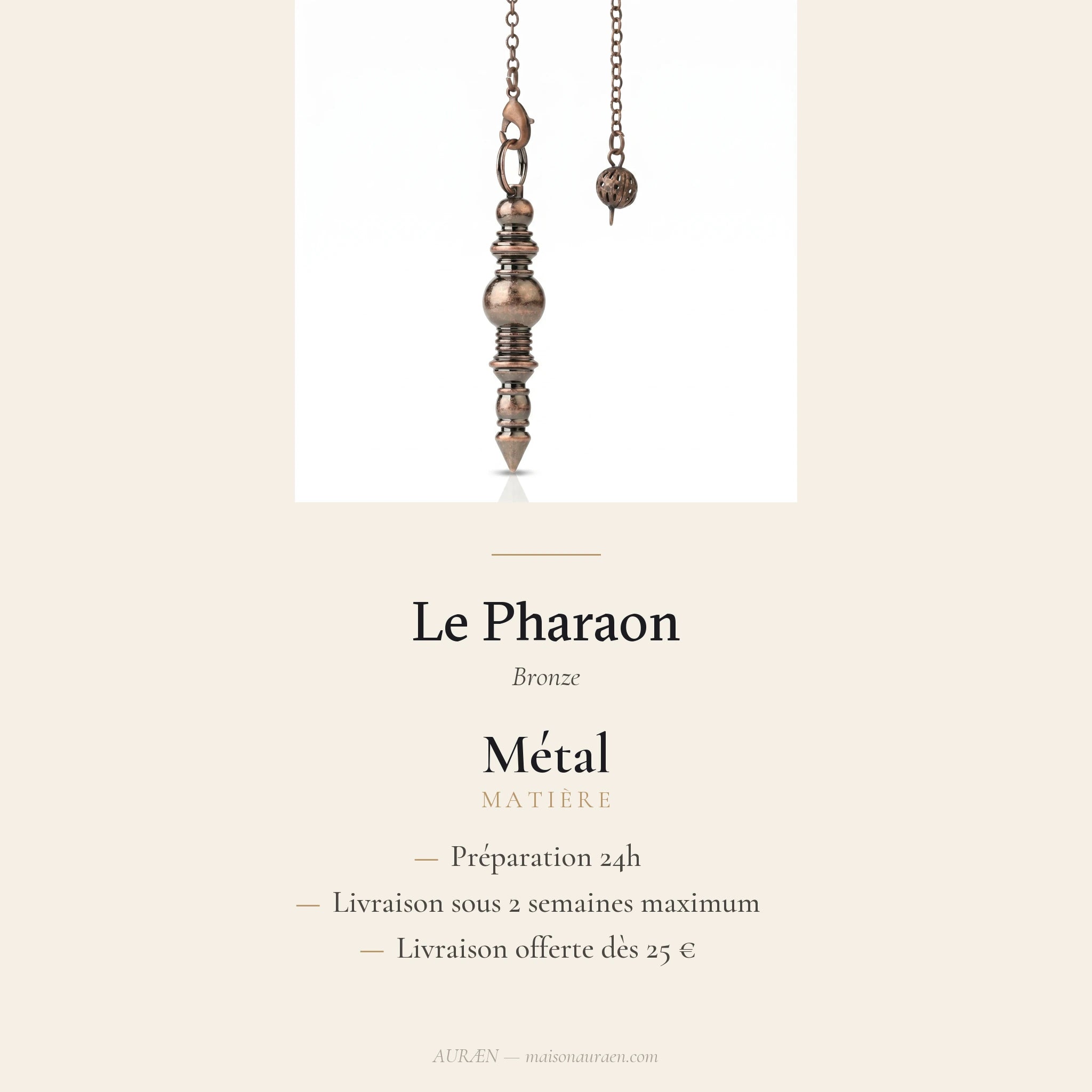 Le Pharaon — Pendule égyptien classique — fiche d'information · AURÆN Objets Sacrés