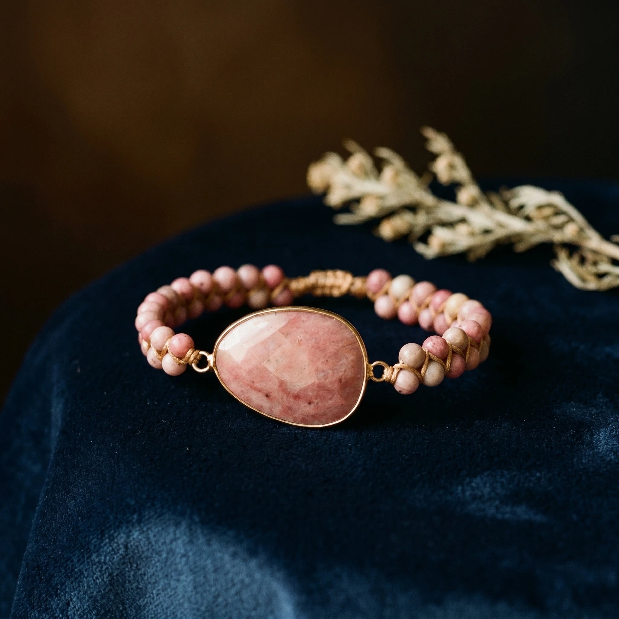 La Rhodonite — Bracelet pierre rose du pardon — vue principale · AURÆN Pierres d'Âme