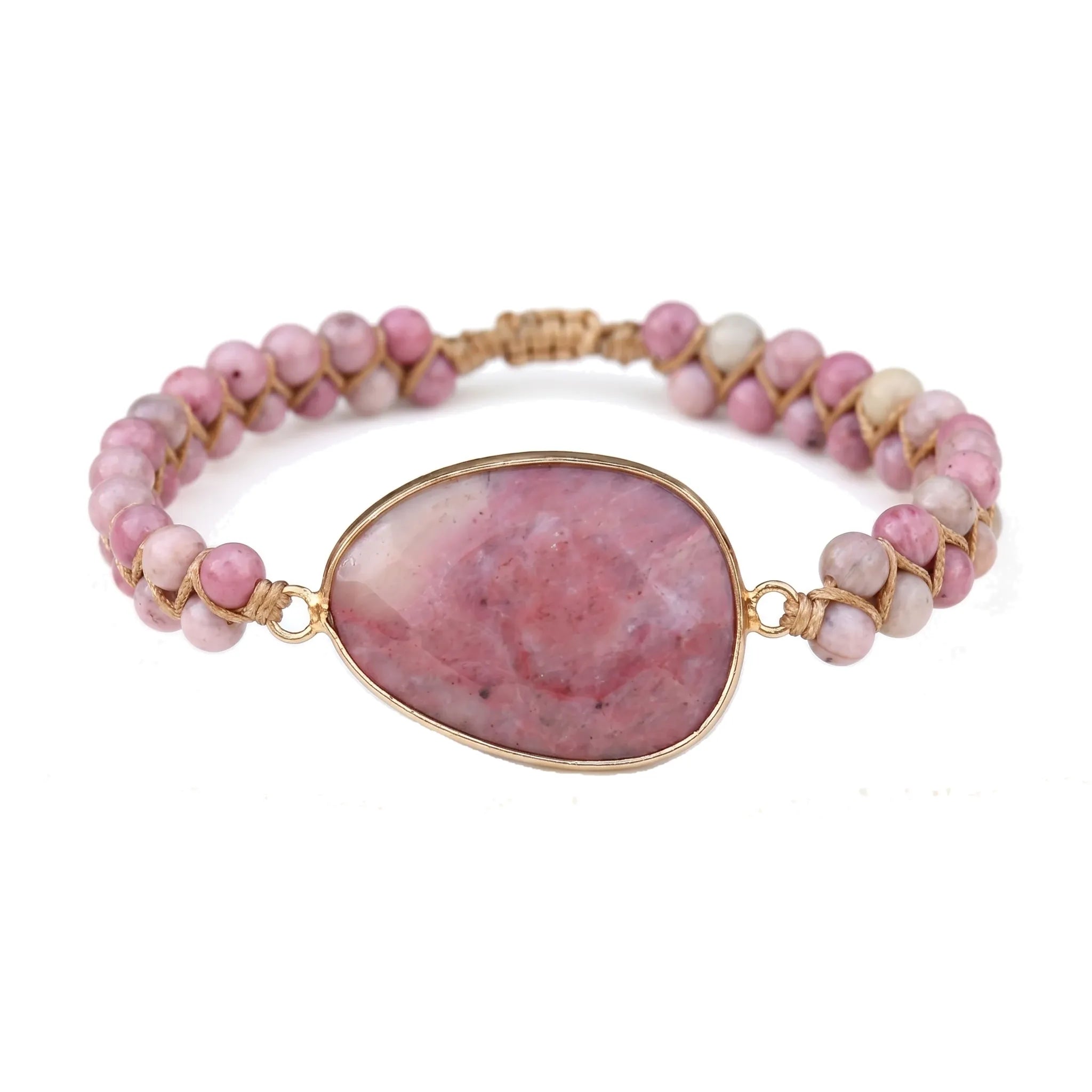 La Rhodonite — Bracelet pierre rose du pardon — packshot fond blanc · AURÆN Pierres d'Âme