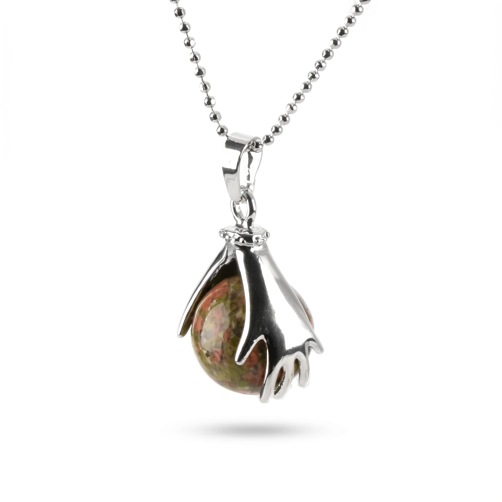 L'Unakite — Collier pendentif pierre verte et rose — packshot fond blanc · AURÆN Pierres d'Âme