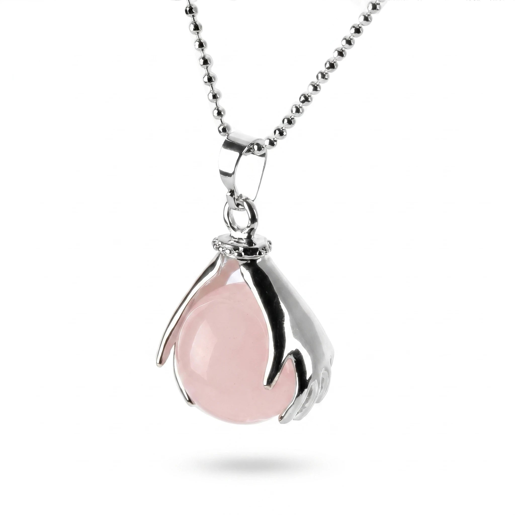 Le Quartz Rose Poli — Collier quartz rose taillé — packshot fond blanc · AURÆN Pierres d'Âme